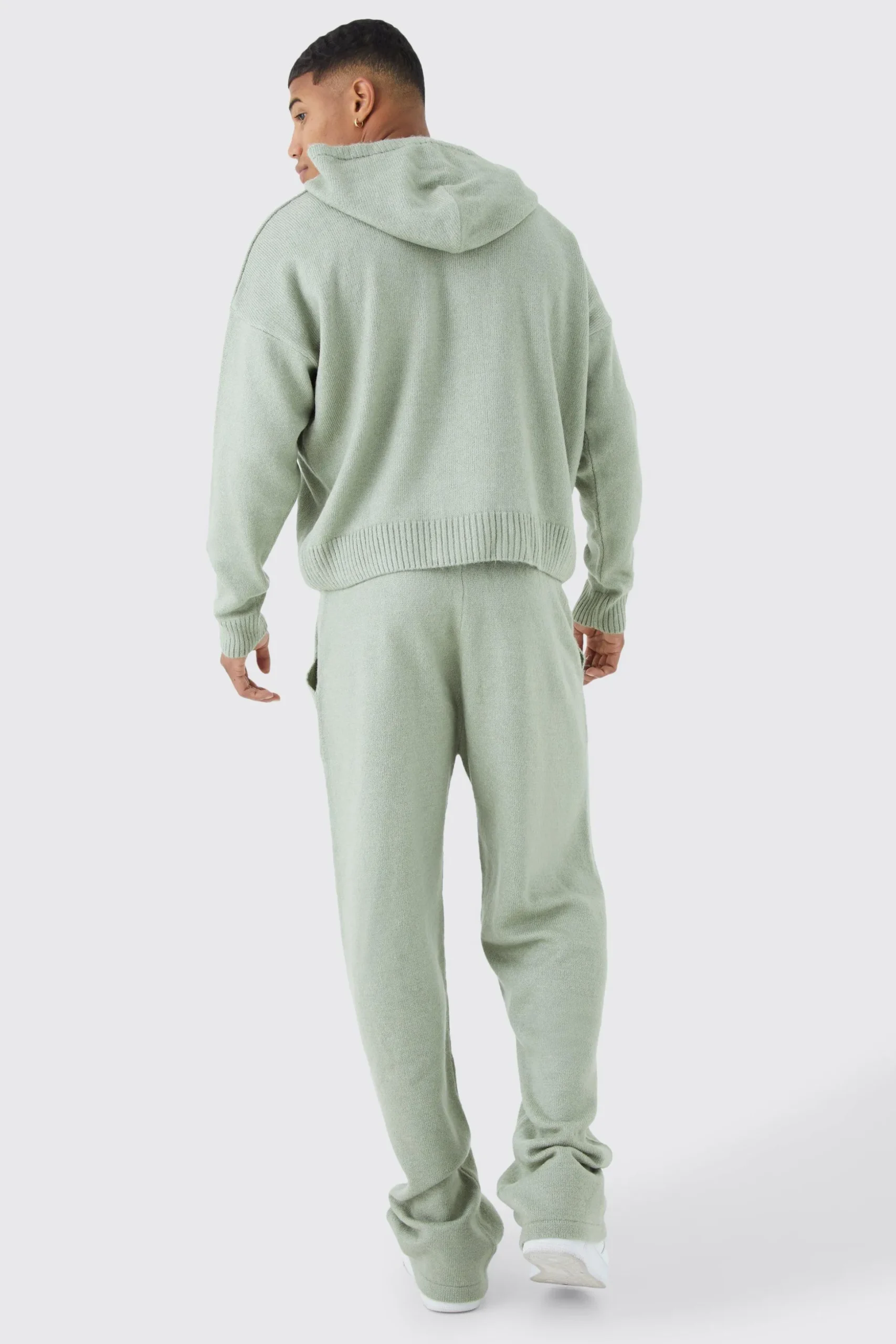 Boxy Brushed Knitted Hoodie | BoohooMAN UK