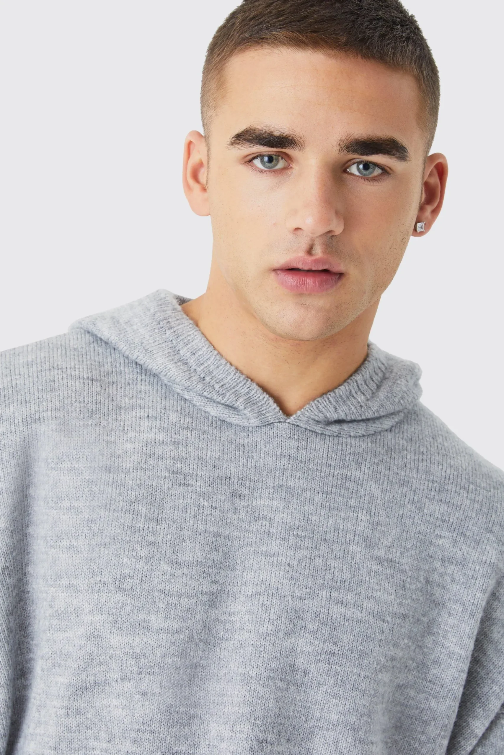 Boxy Brushed Knitted Hoodie | BoohooMAN UK