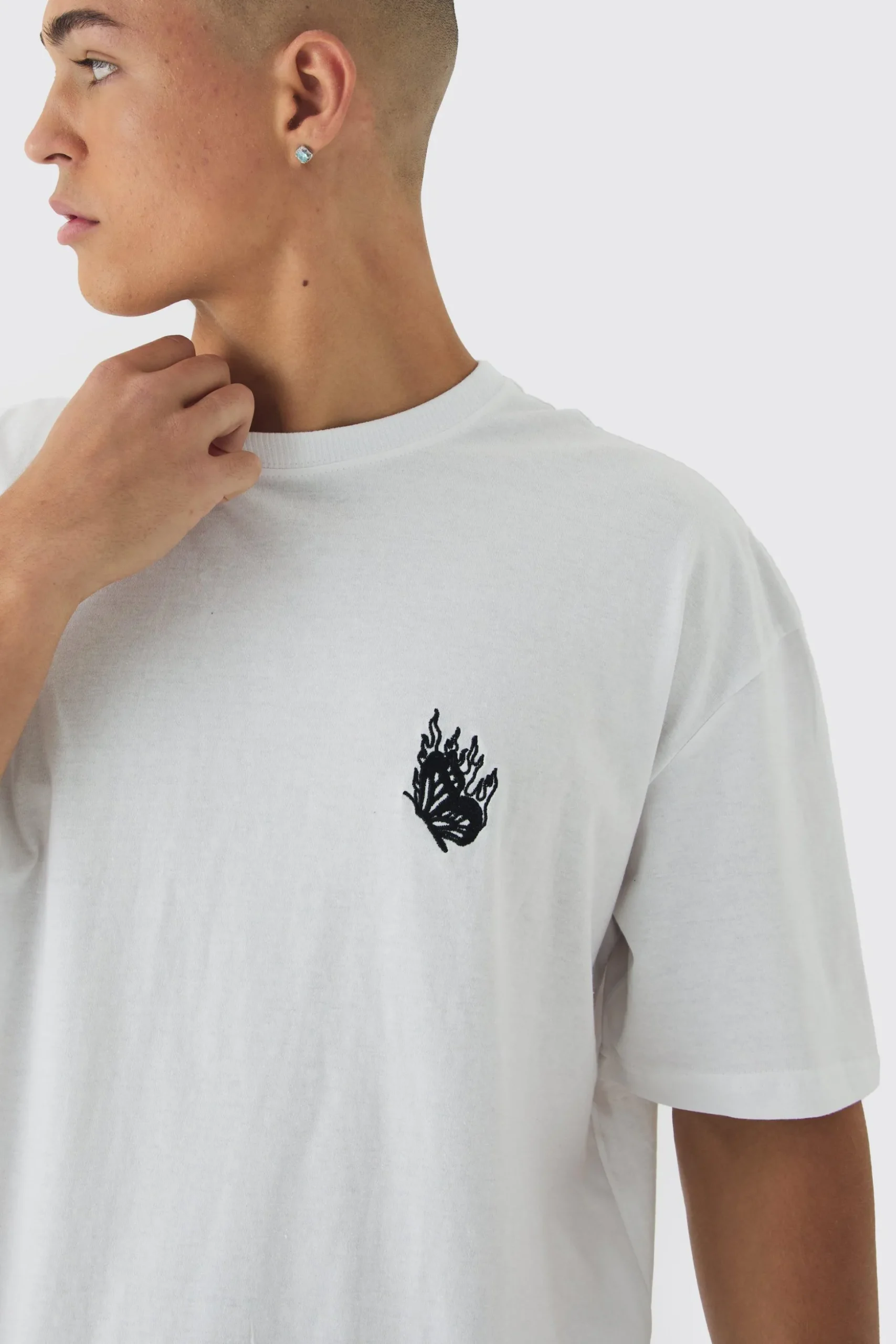 Boxy Butterfly Embroidery T-shirt | BoohooMAN UK