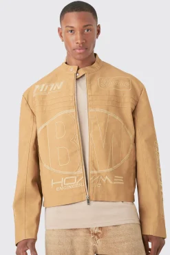 Boxy Collared Twill Varsity Bomber Jacket In Black | BoohooMAN UK