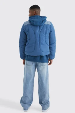 Boxy Curved Quilted Puffer | BoohooMAN UK