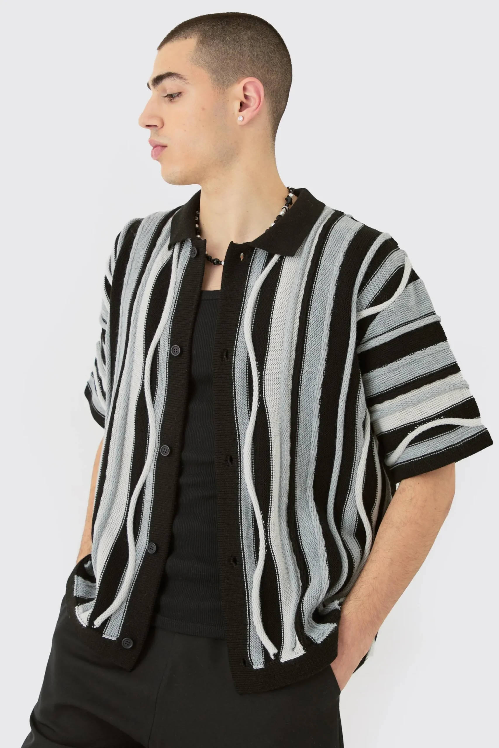 Boxy 3d Jacquard Knit Shirt | BoohooMAN UK