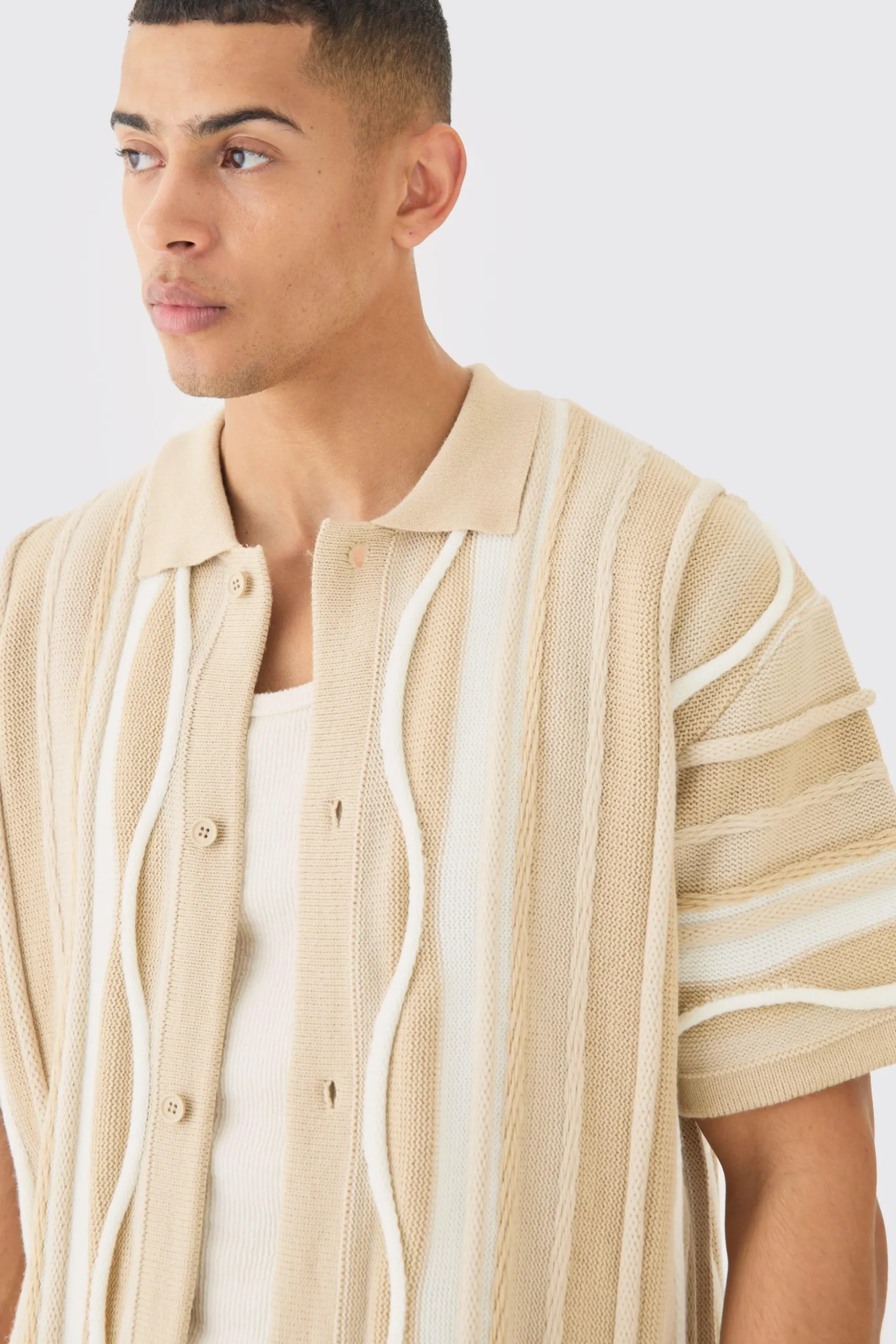 Boxy 3d Jacquard Knit Shirt | BoohooMAN UK