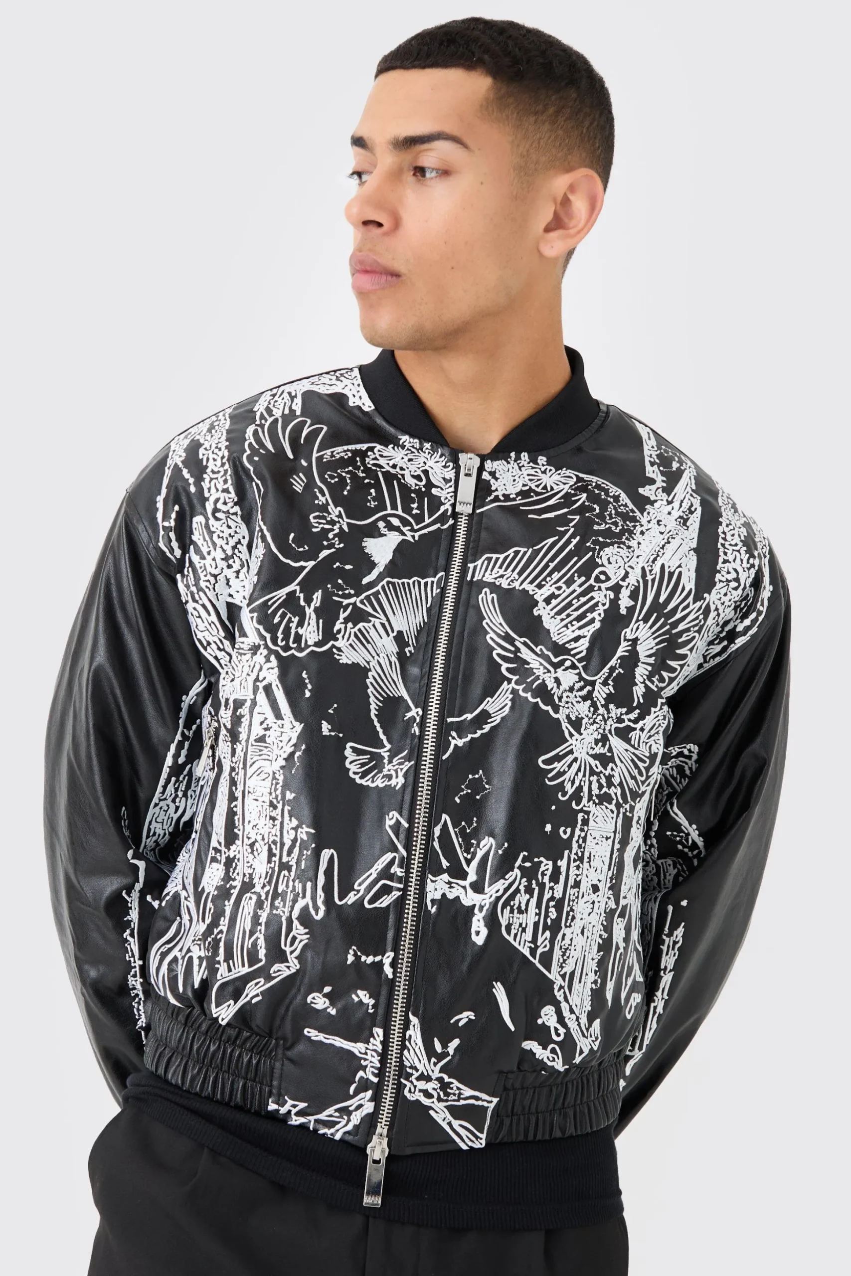 Boxy Embroidered Bomber | BoohooMAN UK
