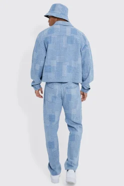 Boxy Fit Fabric Interest Denim Jacket | BoohooMAN UK