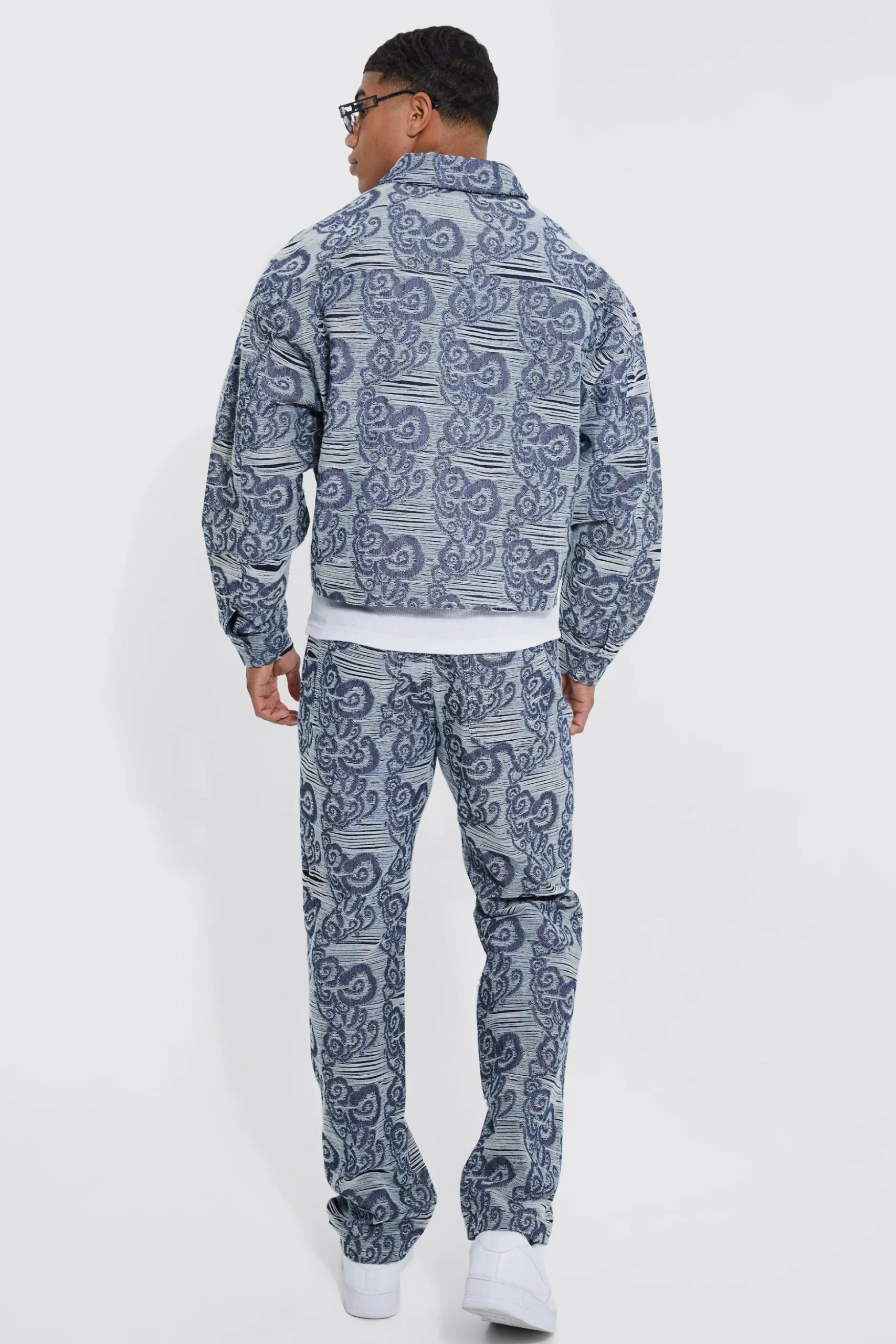 Boxy Fit Fabric Interest Denim Jacket | BoohooMAN UK