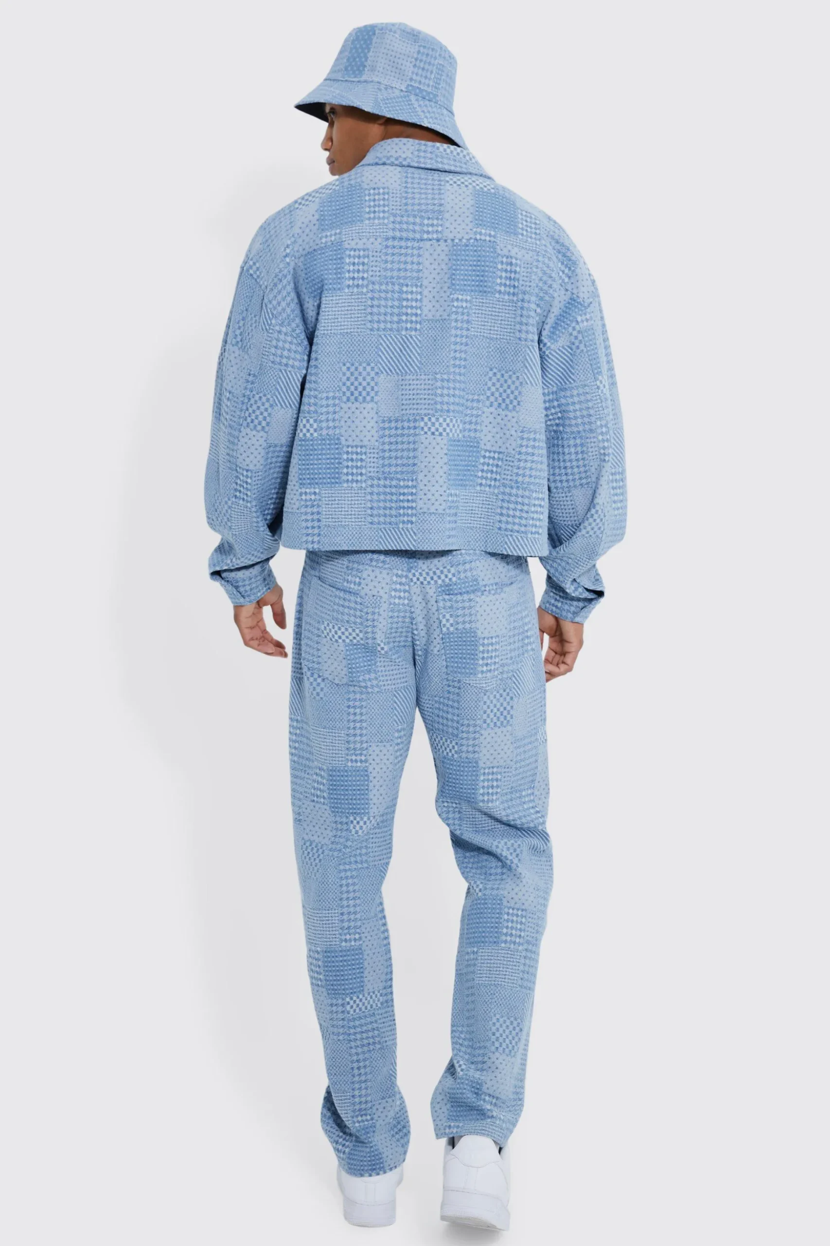 Boxy Fit Fabric Interest Denim Jacket And Jeans | BoohooMAN UK