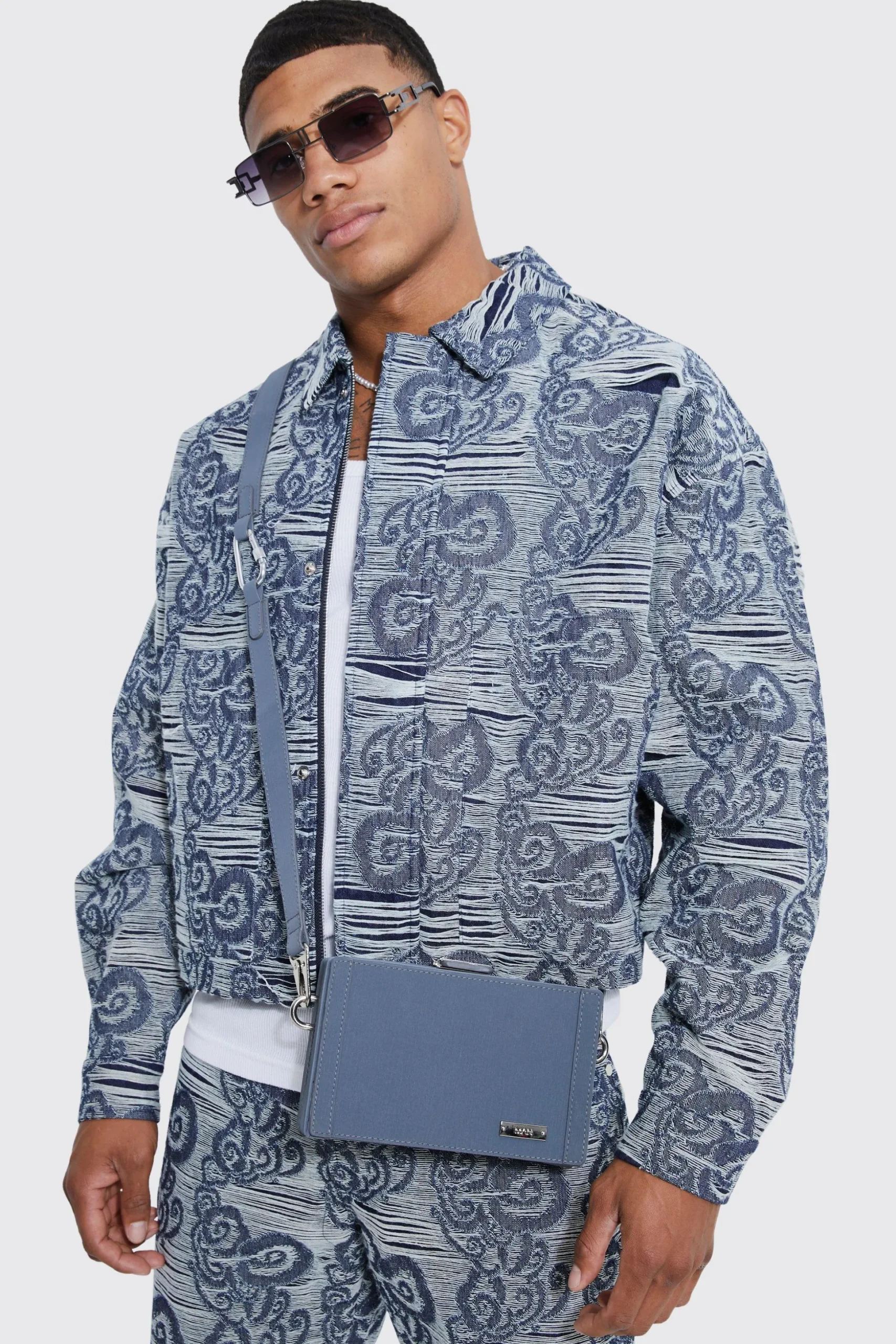 Boxy Fit Fabric Interest Denim Jacket And Jeans | BoohooMAN UK