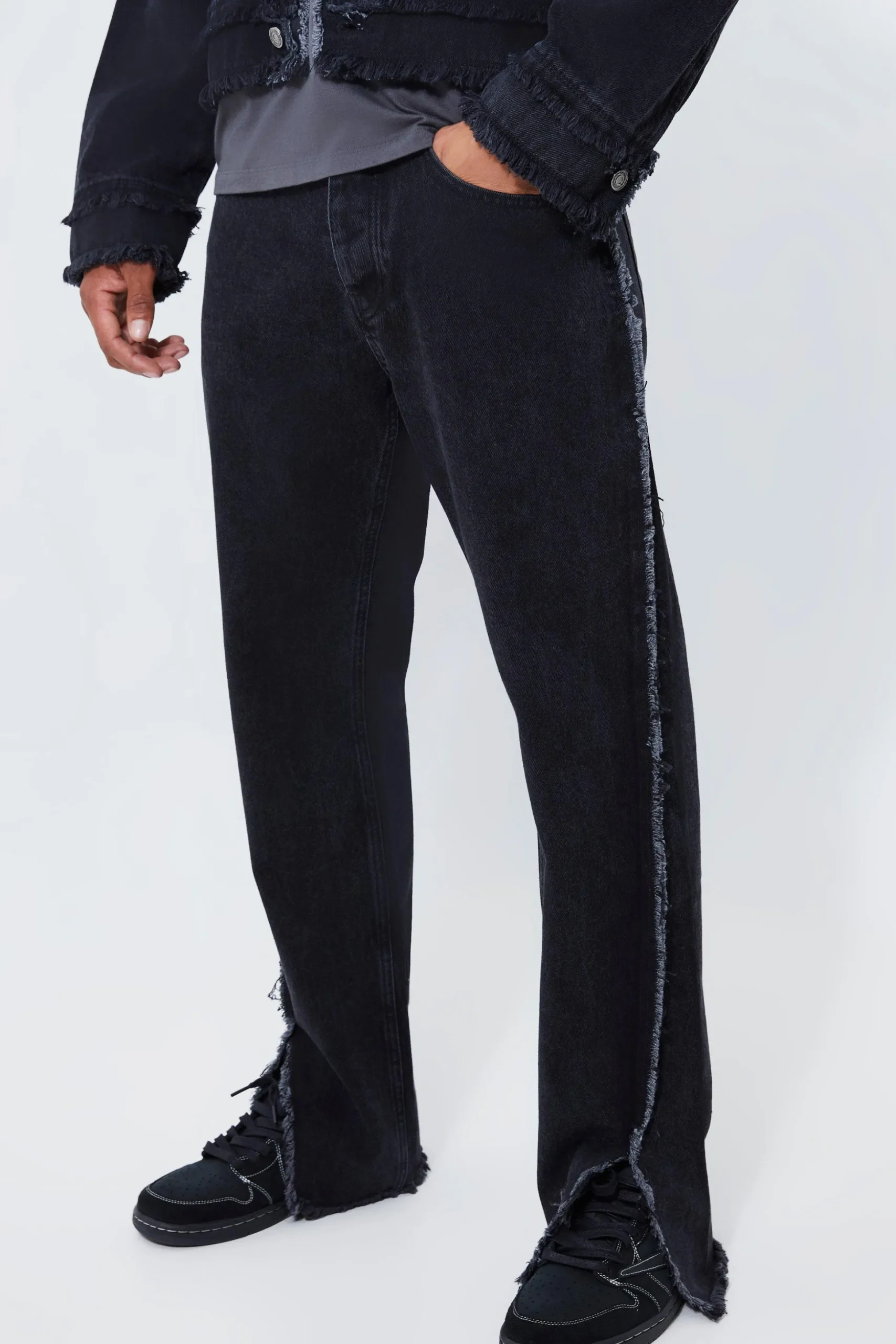 Boxy Fit Frayed Seam Denim Jacket And Jeans | BoohooMAN UK