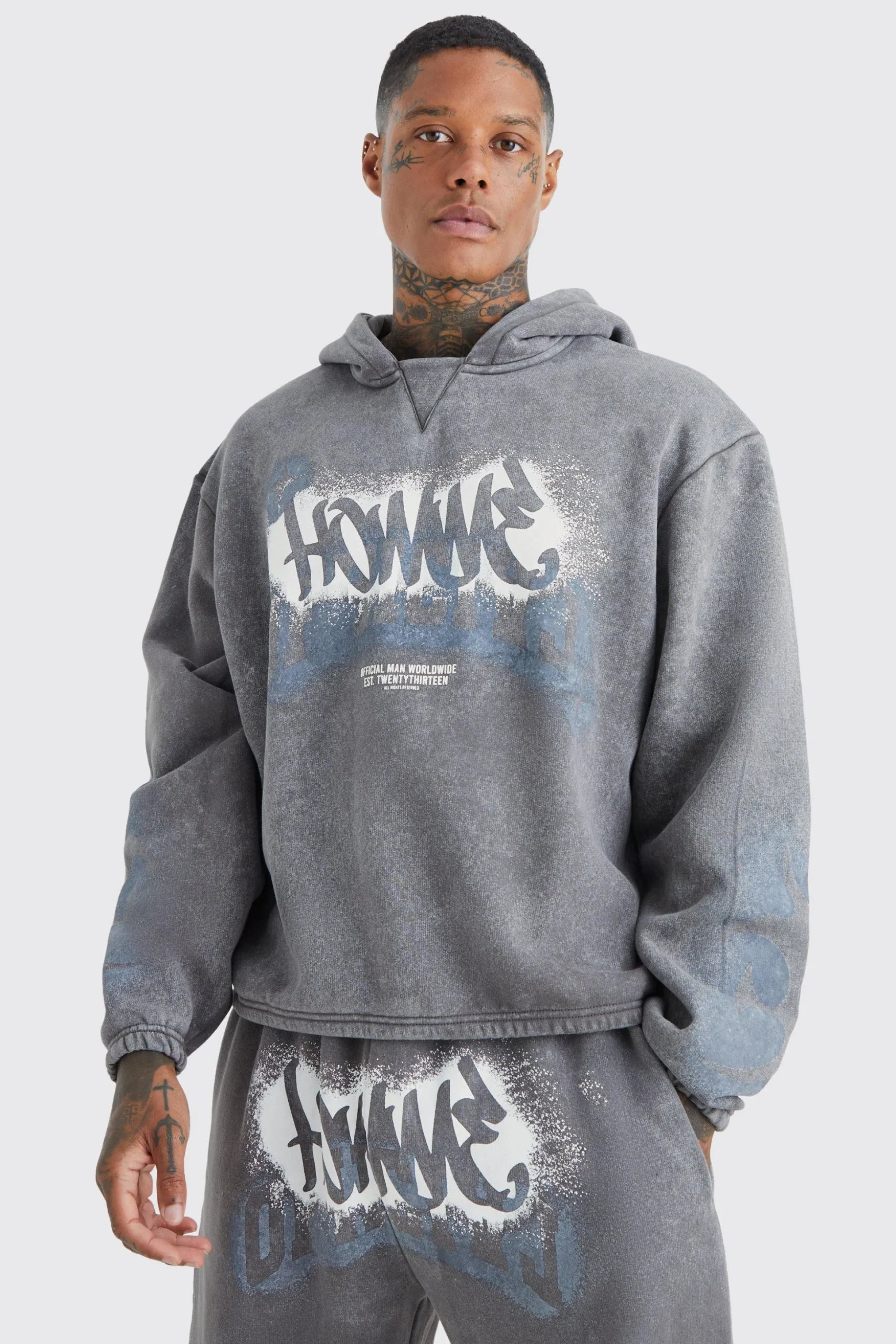Boxy Fit Homme Graffiti Print Tracksuit | BoohooMAN UK