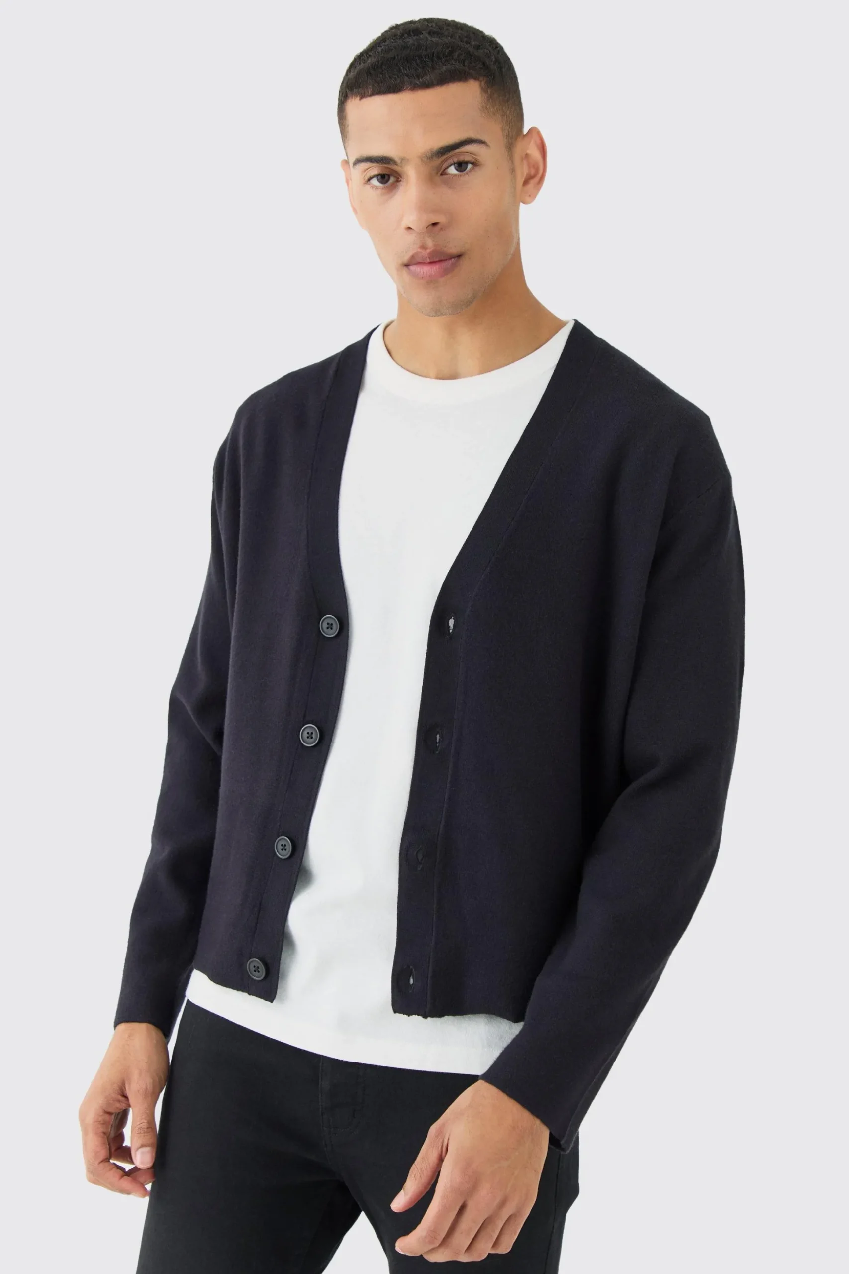 Boxy Fit Knitted Cardigan | BoohooMAN UK