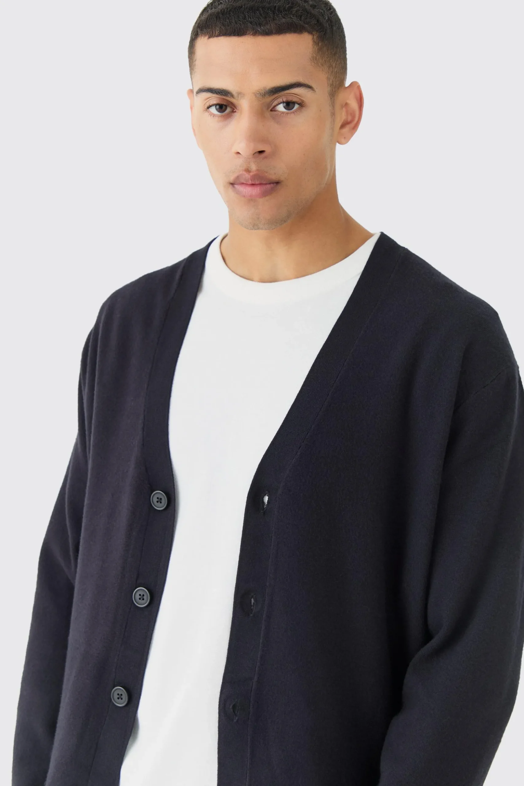 Boxy Fit Knitted Cardigan | BoohooMAN UK