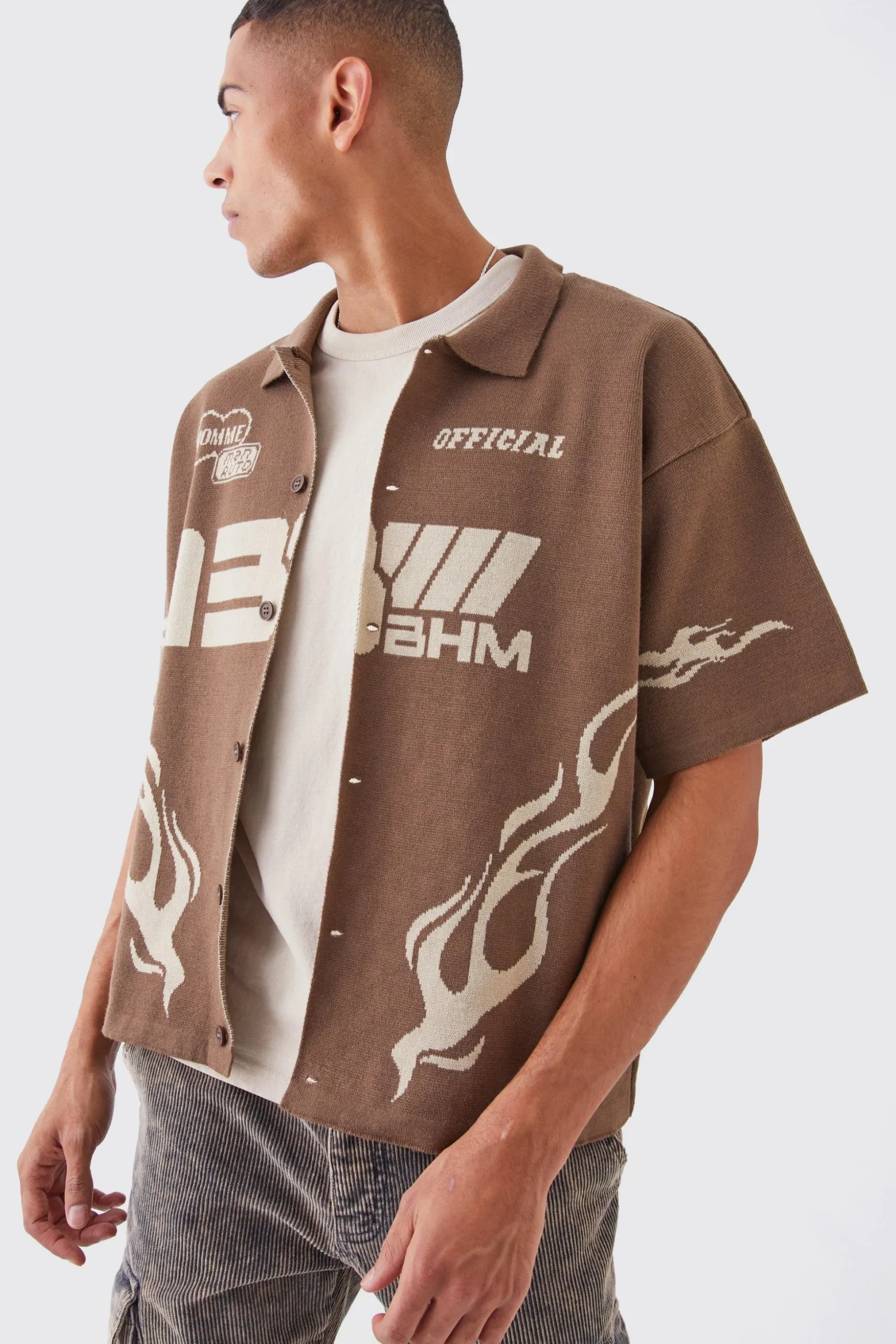 Boxy Fit Knitted Moto Shirt | BoohooMAN UK