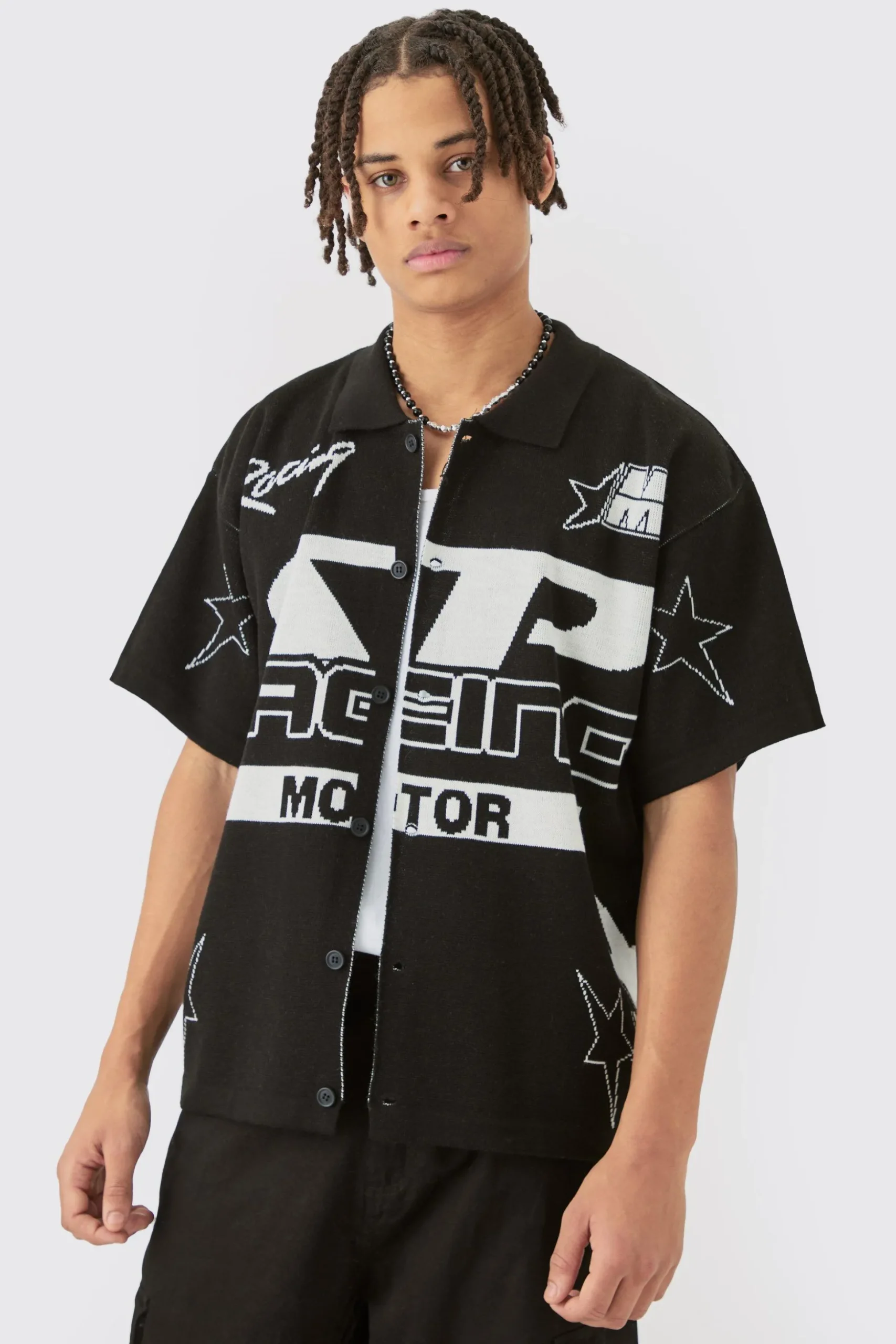 Boxy Fit Knitted Moto Shirt | BoohooMAN UK