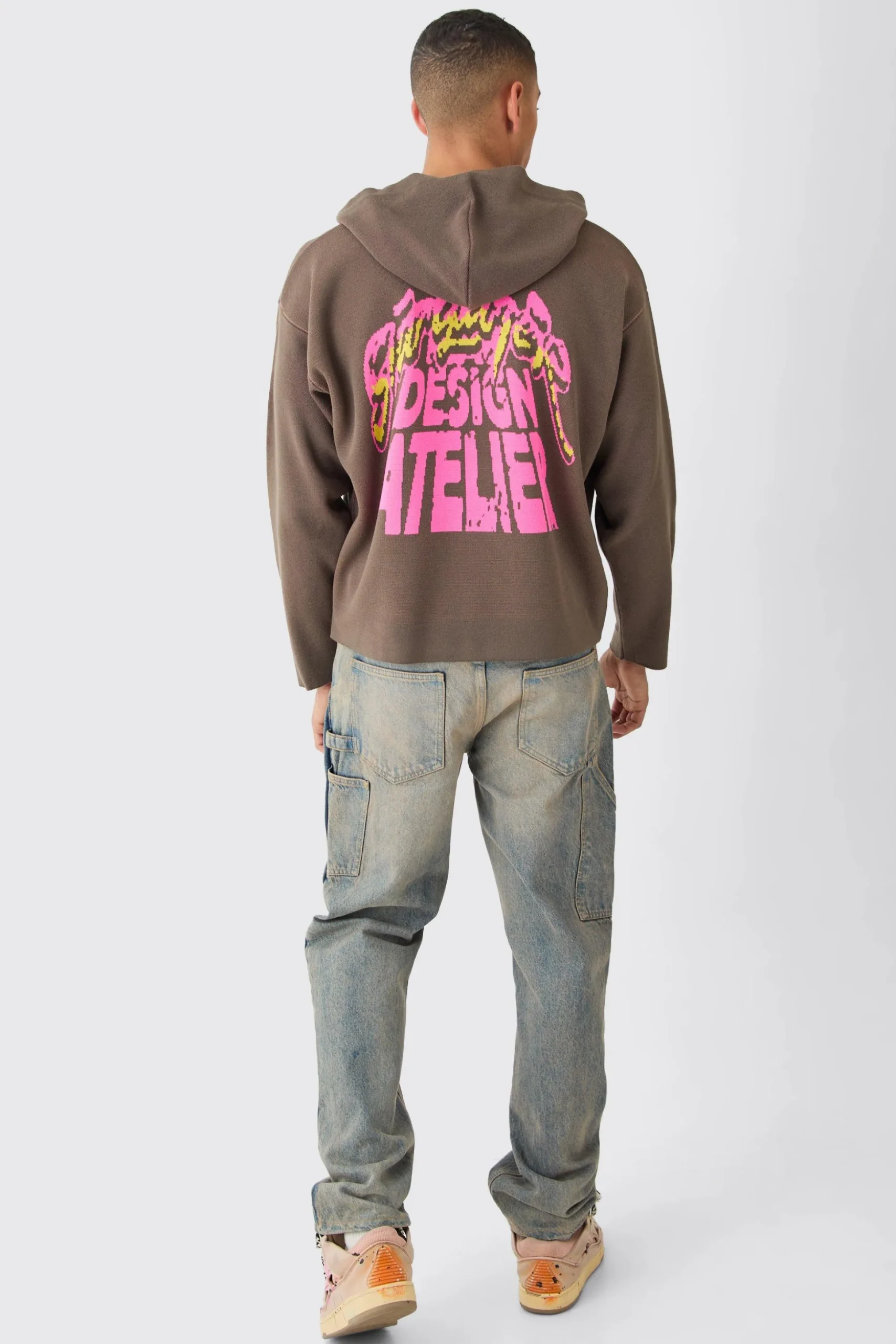 Boxy Graphic Knit Hoodie | BoohooMAN UK