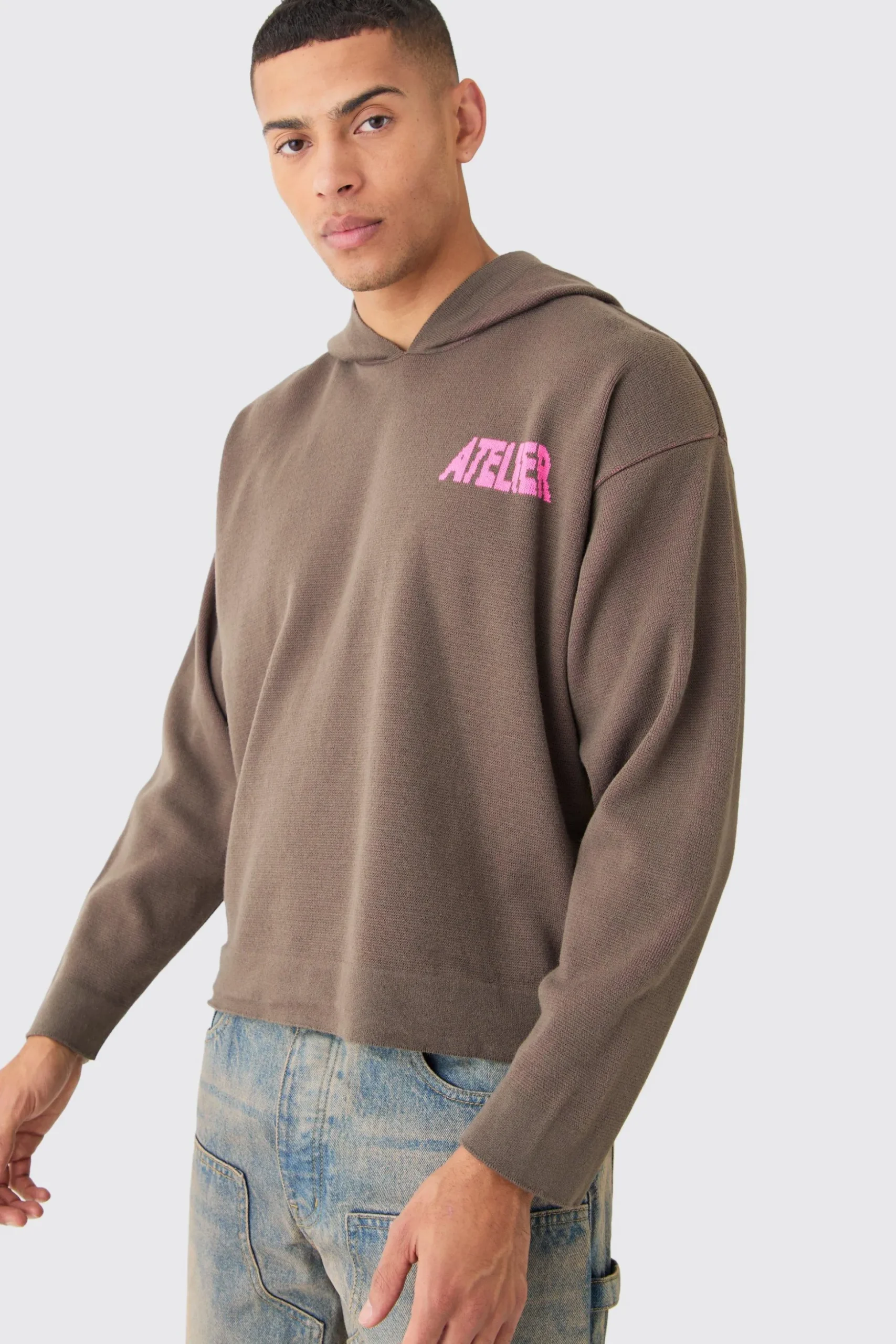 Boxy Graphic Knit Hoodie | BoohooMAN UK