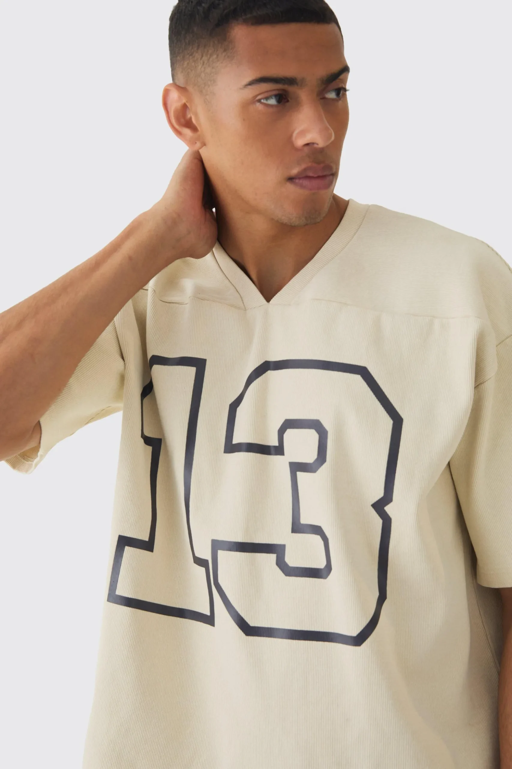Boxy Heavyweight Ribbed Washed V Neck Sweatshirt | BoohooMAN UK