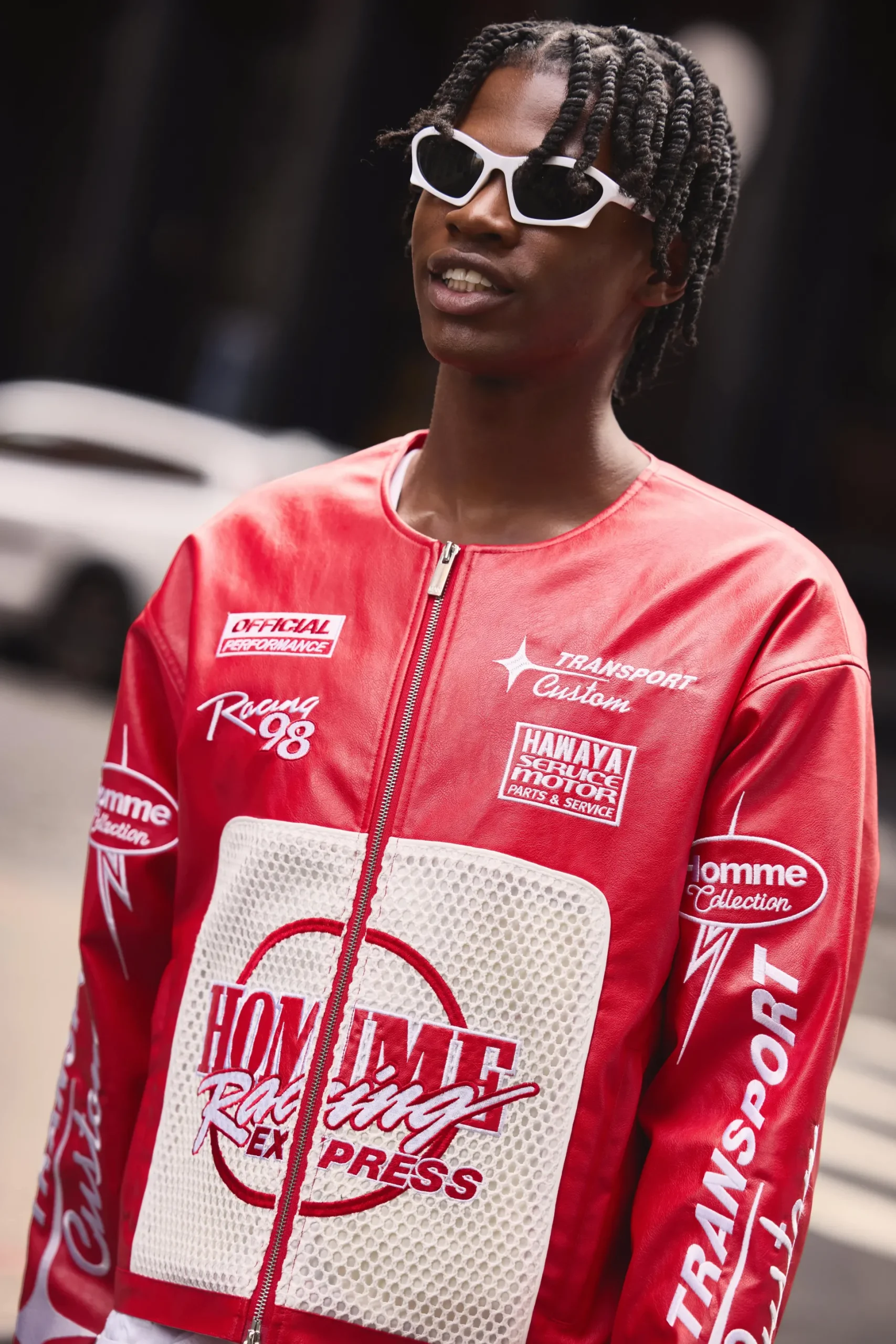 Boxy Homme Crochet Collarless PU Moto Jacket In Red | BoohooMAN UK