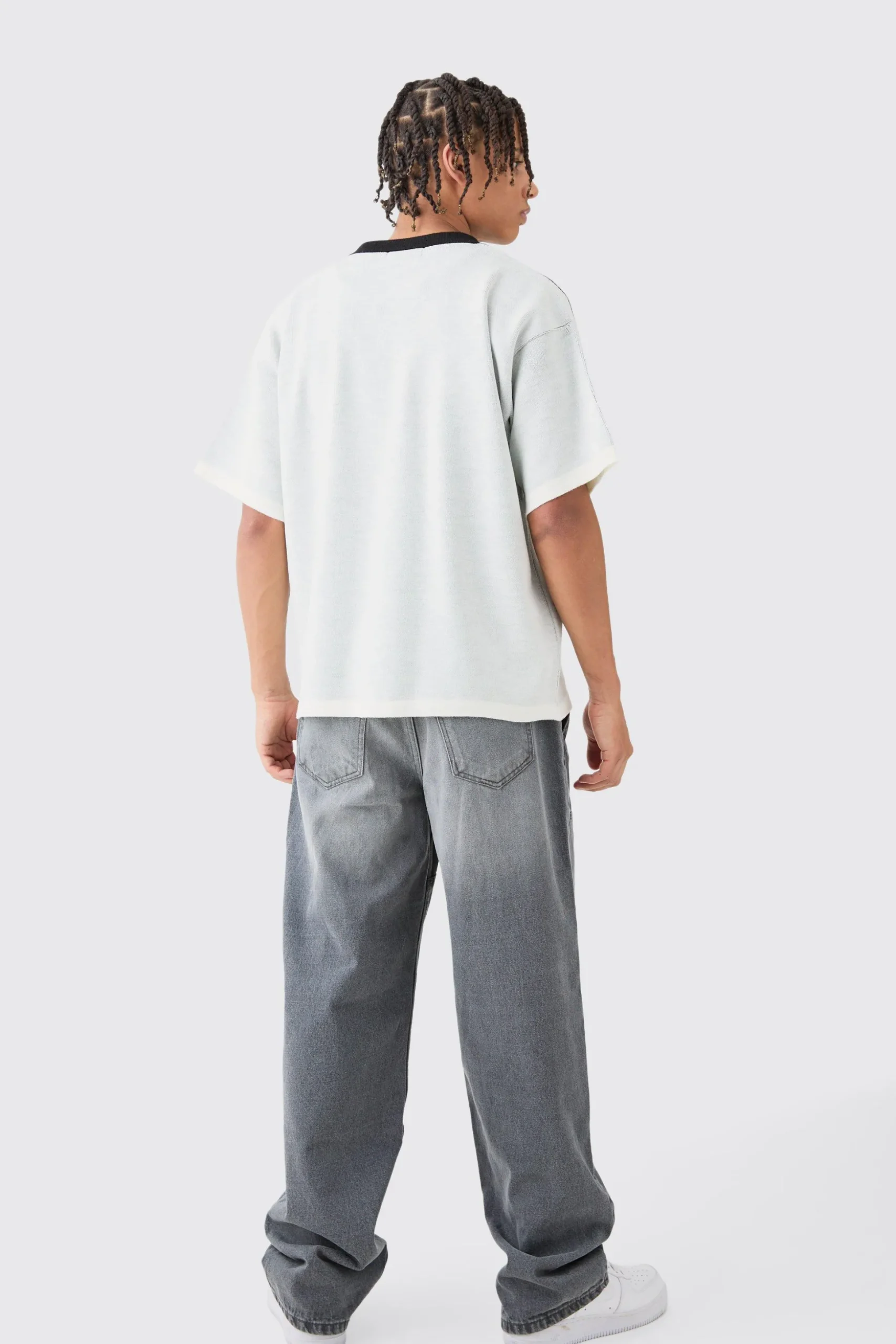 Boxy Jacquard Knit Floral Detail Shirt In White | BoohooMAN UK