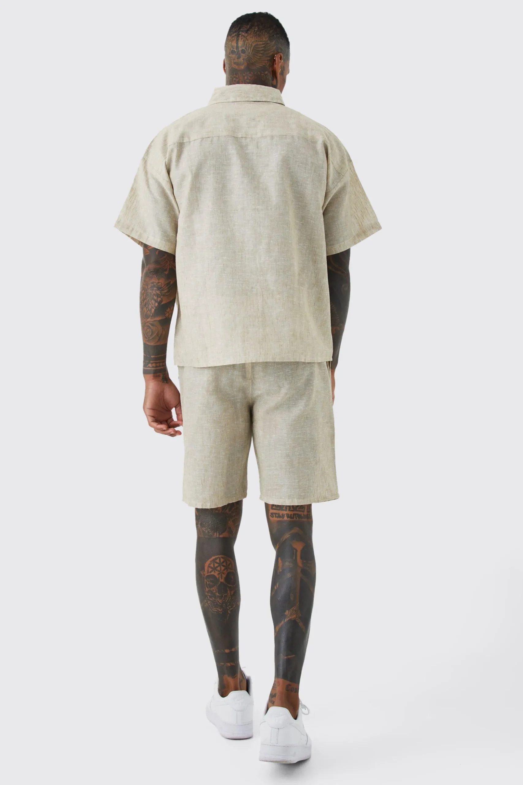Boxy Linen Look Shirt And Short Set | BoohooMAN UK