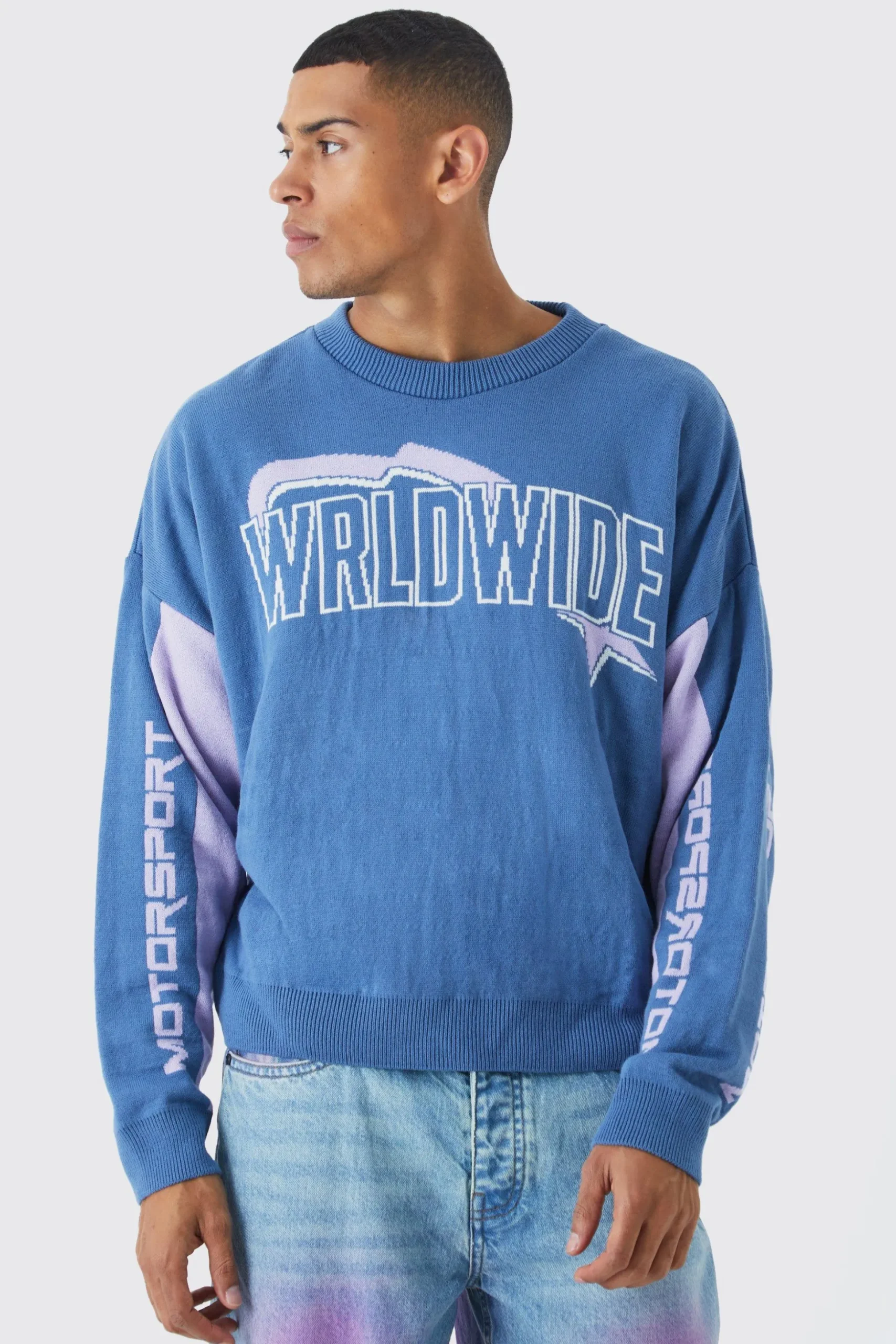 Boxy Moto Knitted Jumper | BoohooMAN UK