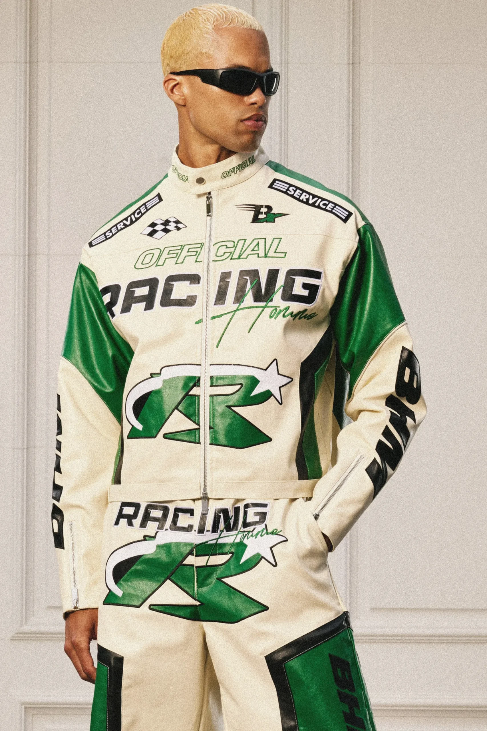 Boxy Official Pu Moto Jacket In Ecru | BoohooMAN UK