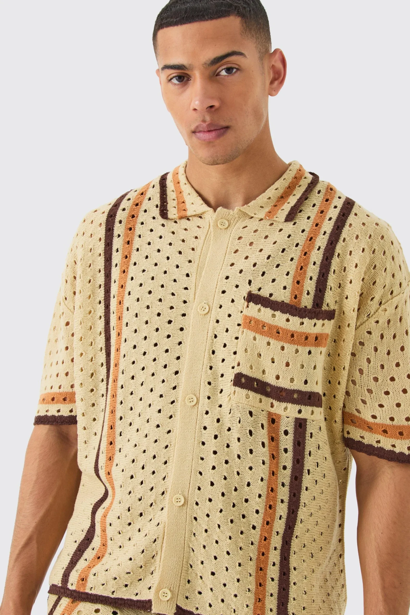 Boxy Open Stitch Polo Trouser Knitted Set | BoohooMAN UK