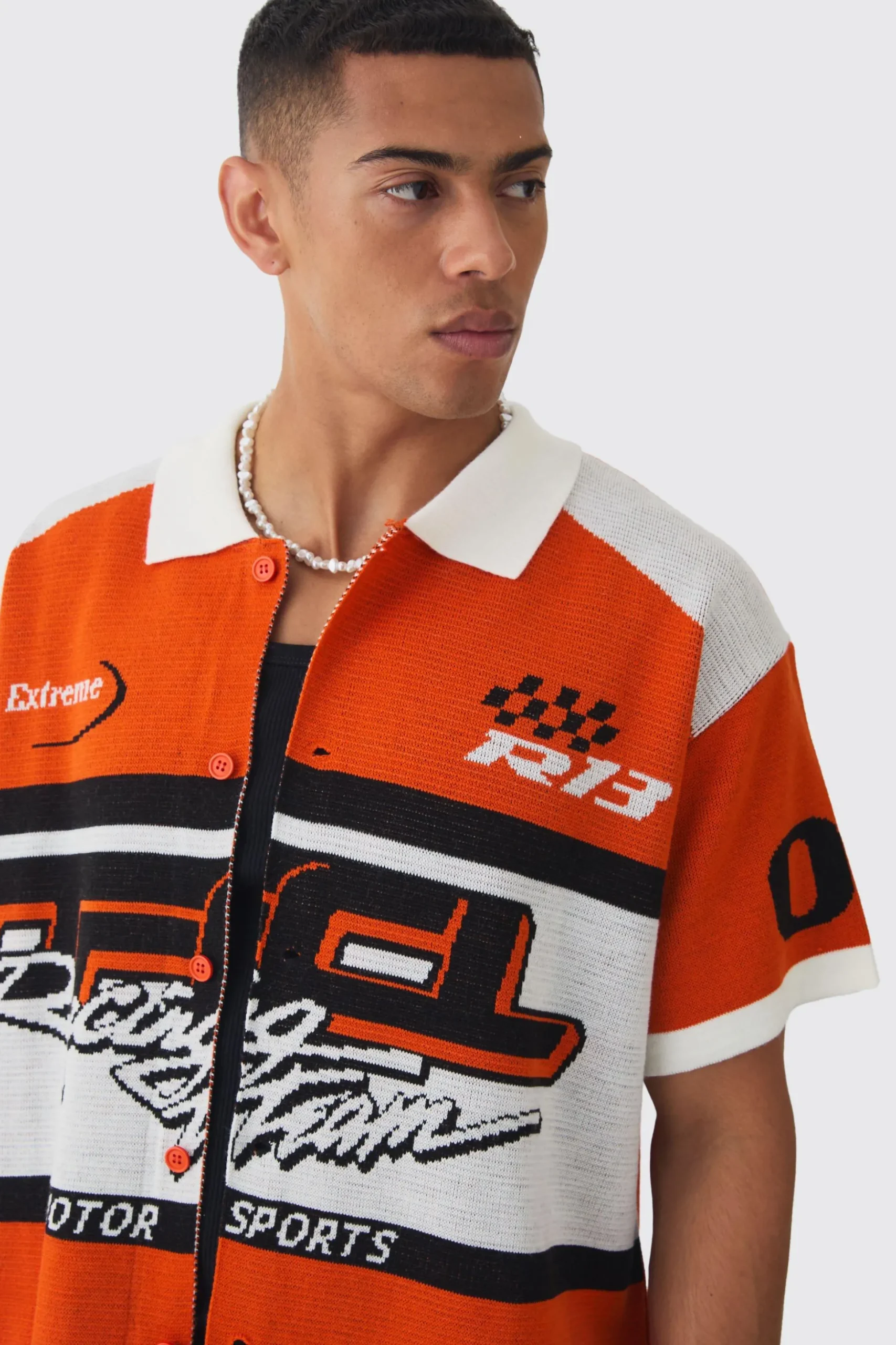 Boxy Oversized Moto Knitted Shirt | BoohooMAN UK