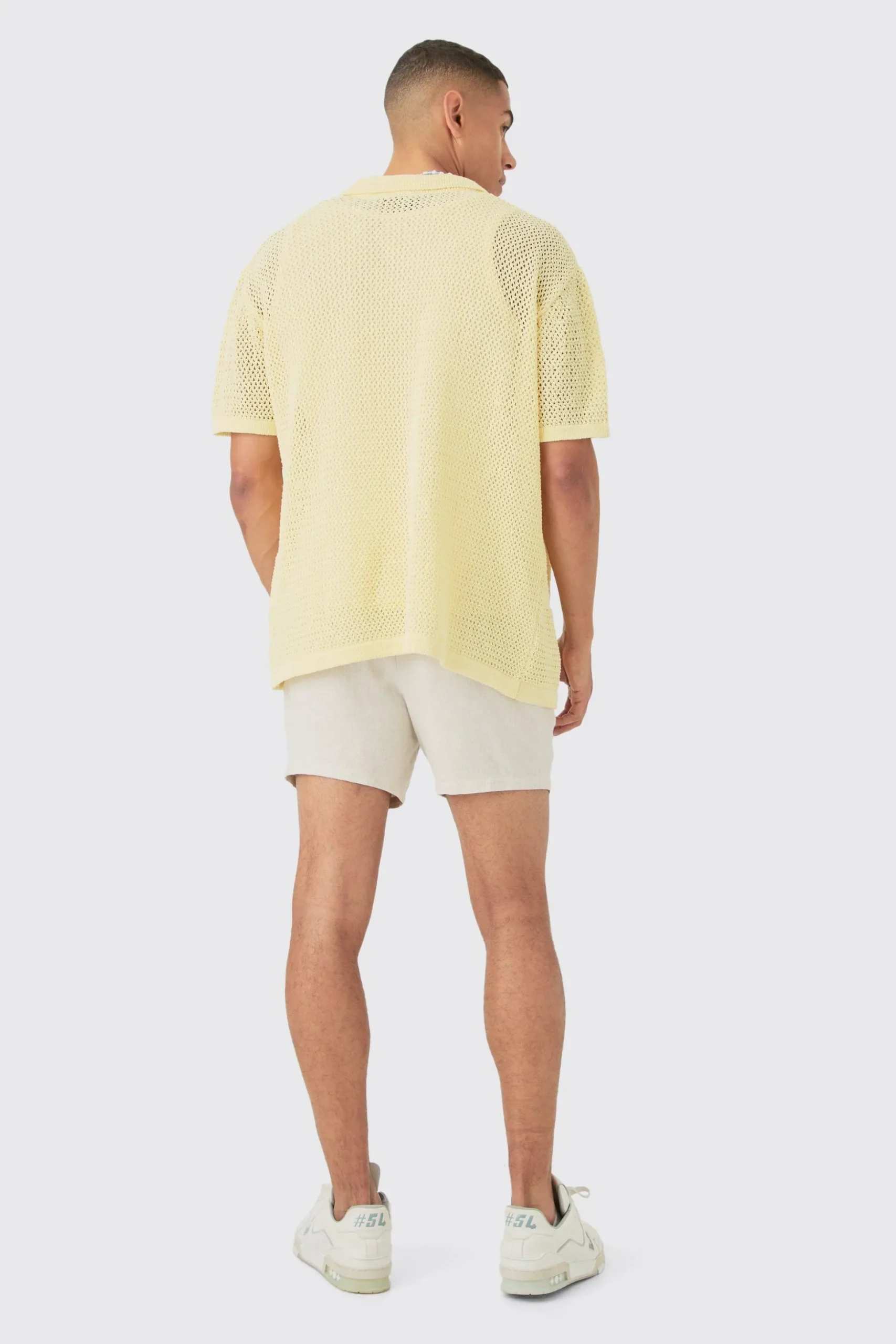 Boxy Oversized Open Stitch Tonal Floral Intarsia Short Sleeve Knit Shirt | BoohooMAN UK