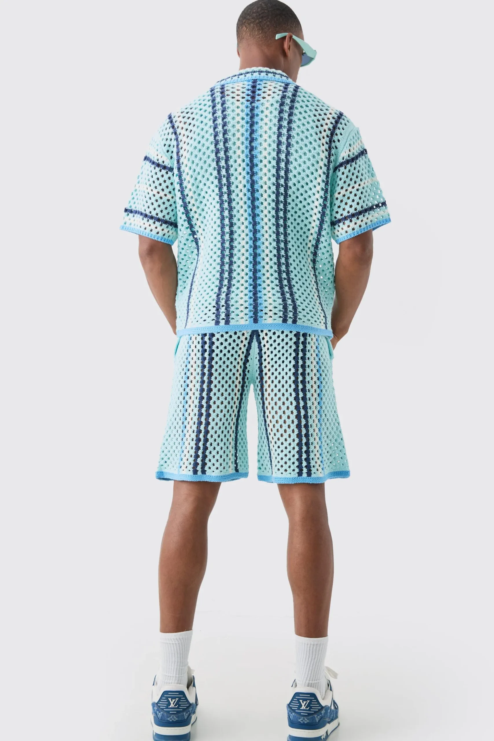 Boxy Oversized Open Stitch Stripe Knit Shirt | BoohooMAN UK