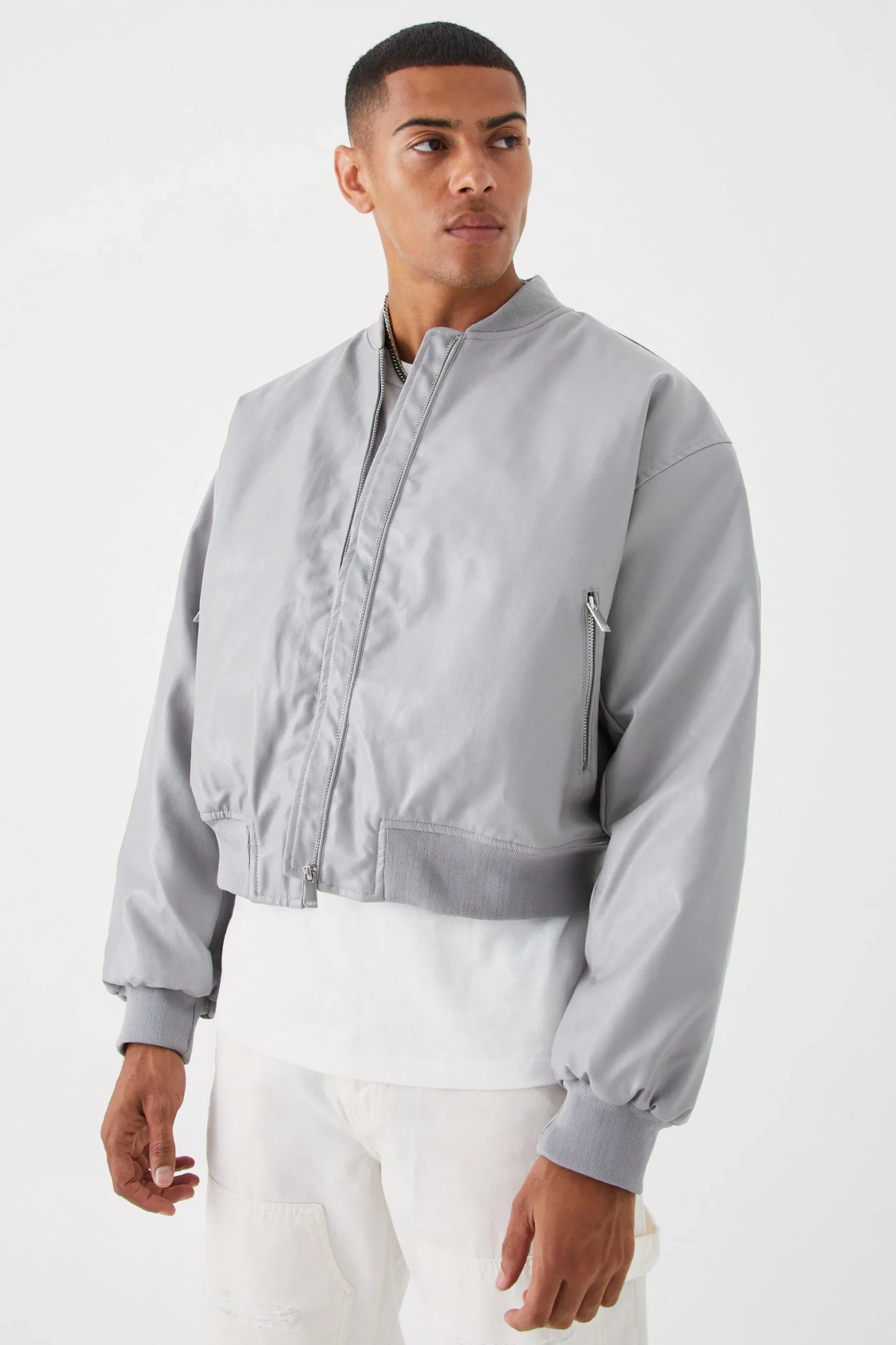 Boxy Pu Bomber With Zips | BoohooMAN UK