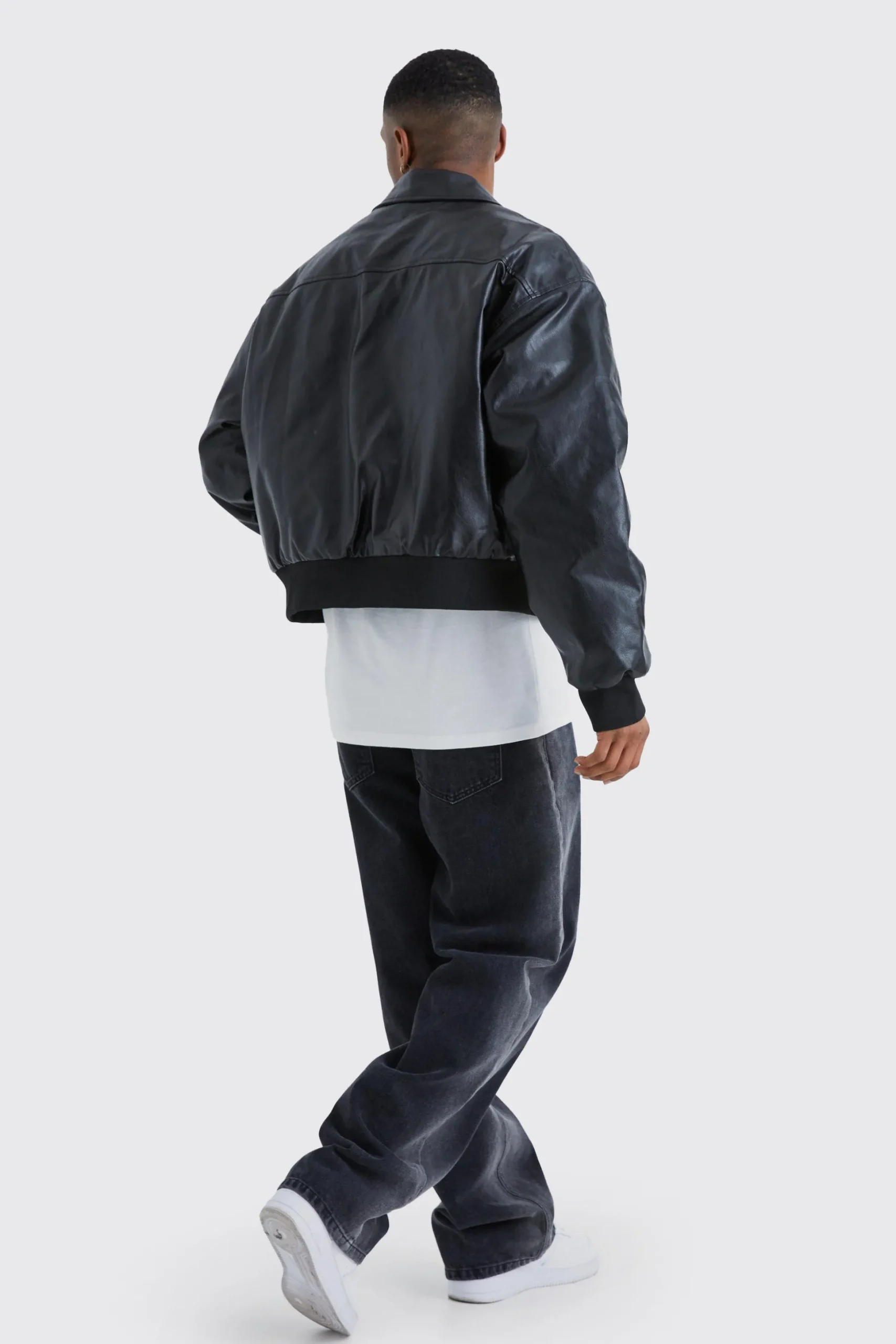 Boxy Pu Collared Bomber | BoohooMAN UK