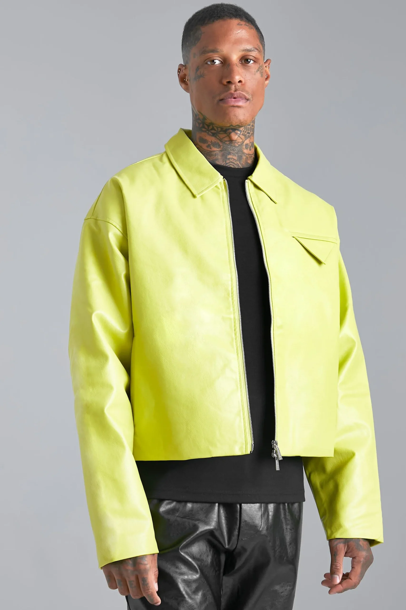 Boxy Pu Harrington | BoohooMAN UK