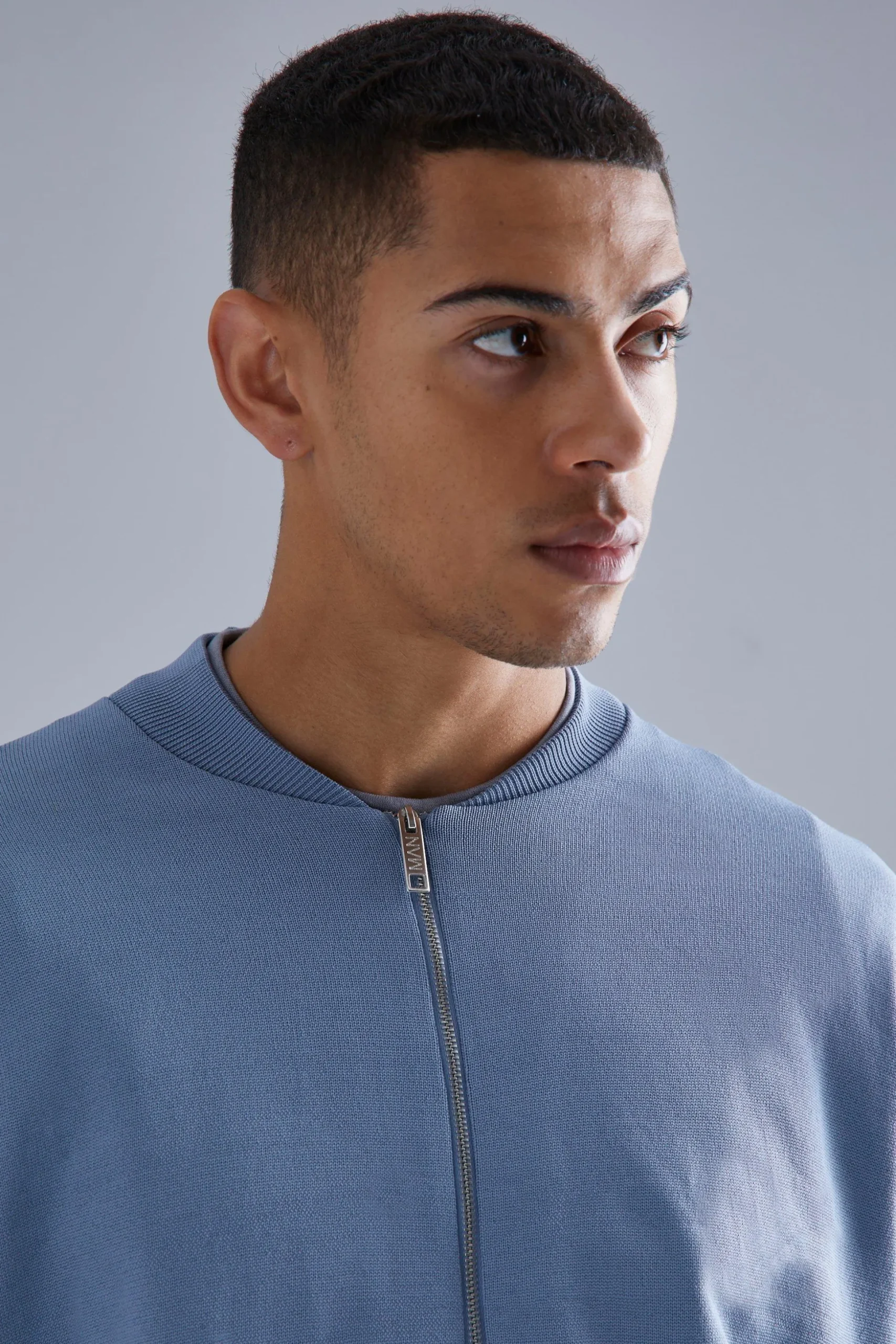 Boxy Smart Knitted Bomber | BoohooMAN UK