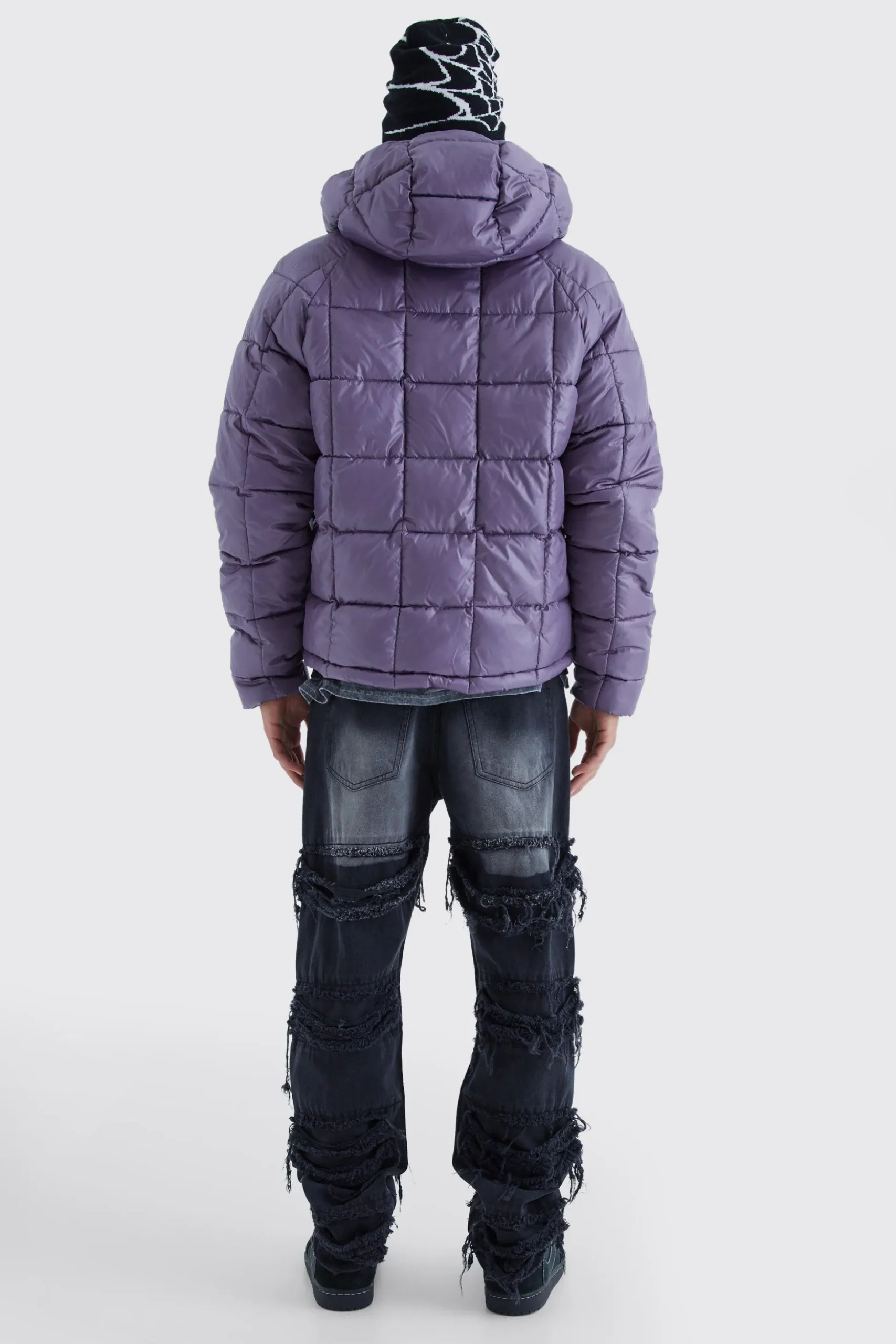 Boxy Square Quilted Puffer With Hood | BoohooMAN UK