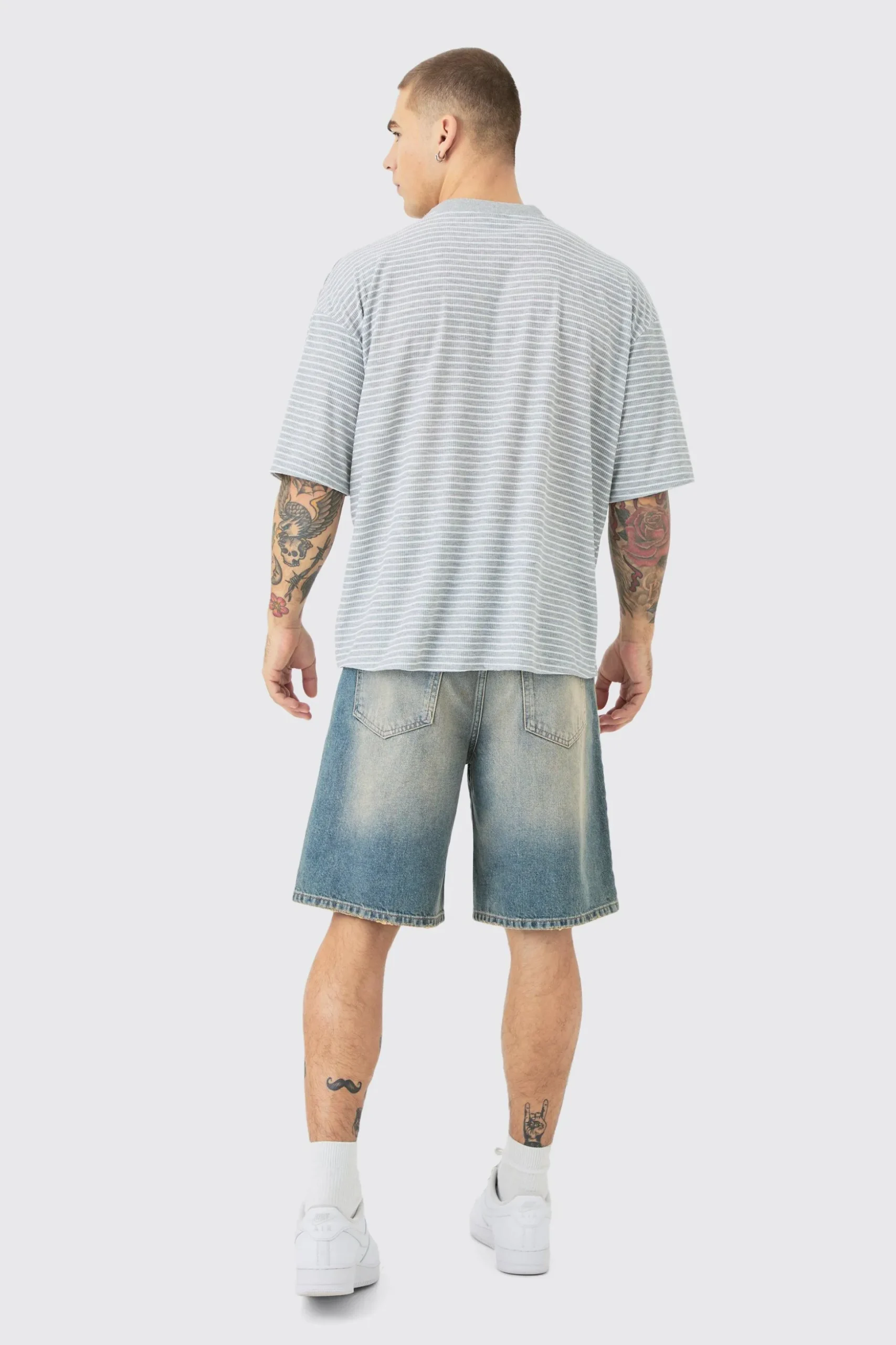 Boxy Stripe Rib T-shirt | BoohooMAN UK