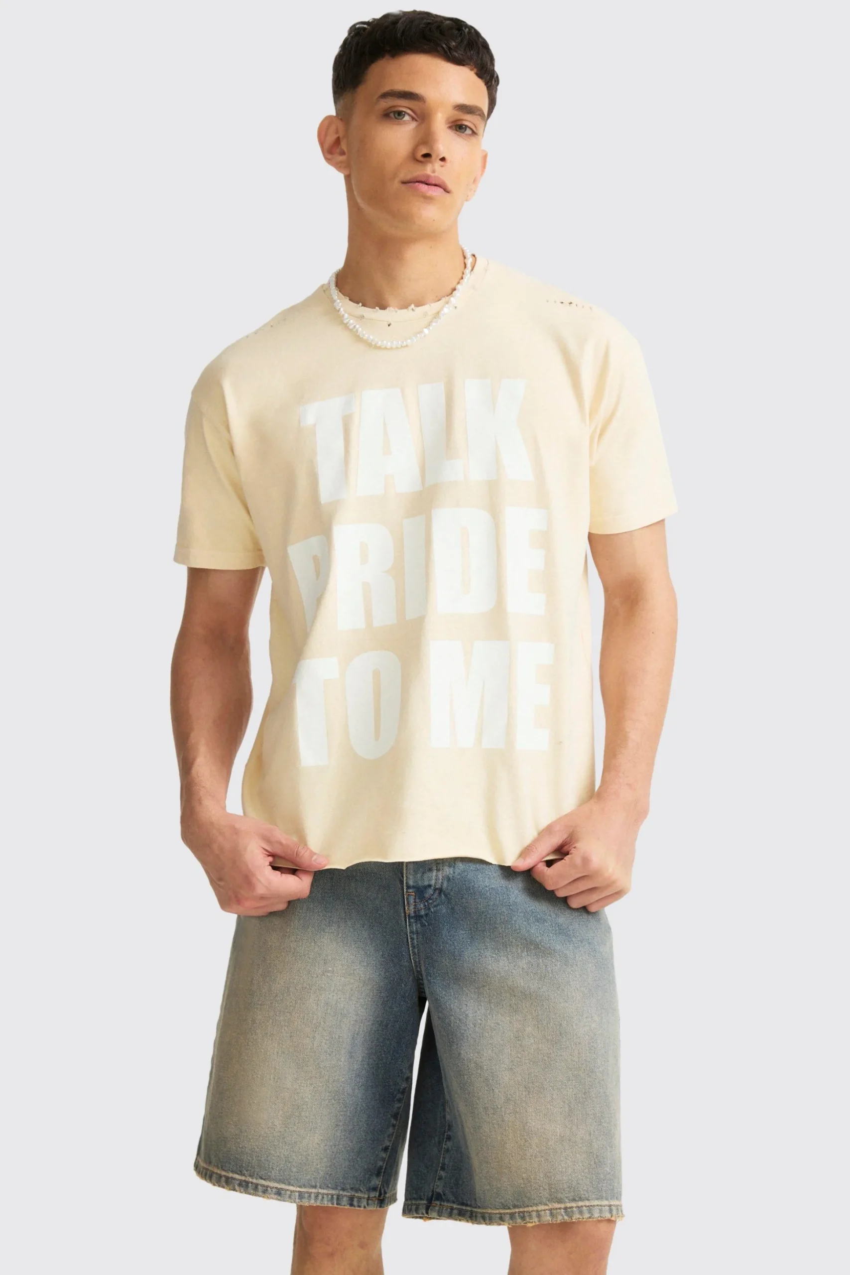 Boxy Talk Pride To Me Distressed T-shirt | BoohooMAN UK