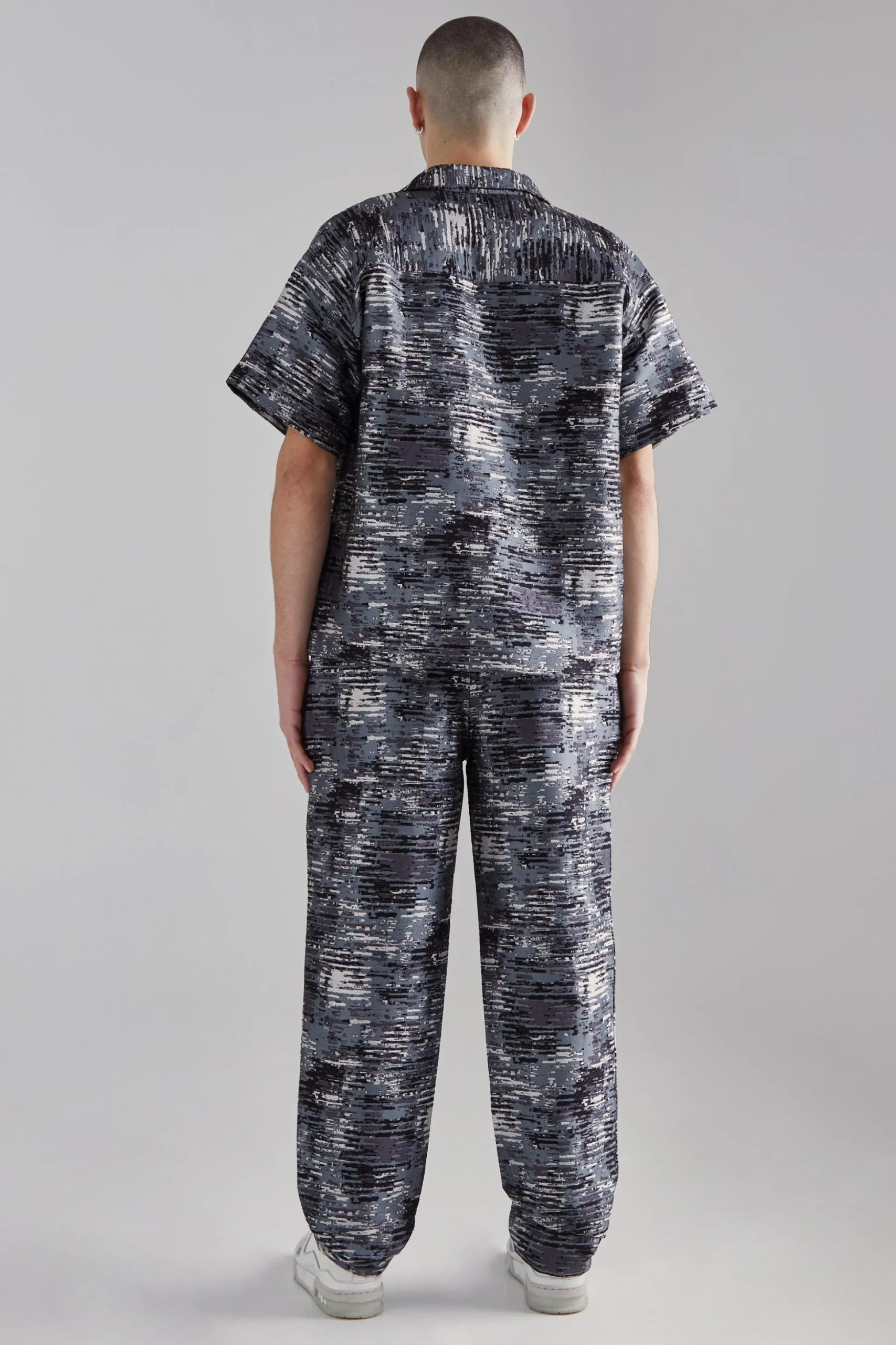Boxy Textured Camo Shirt And Trouser Set | BoohooMAN UK