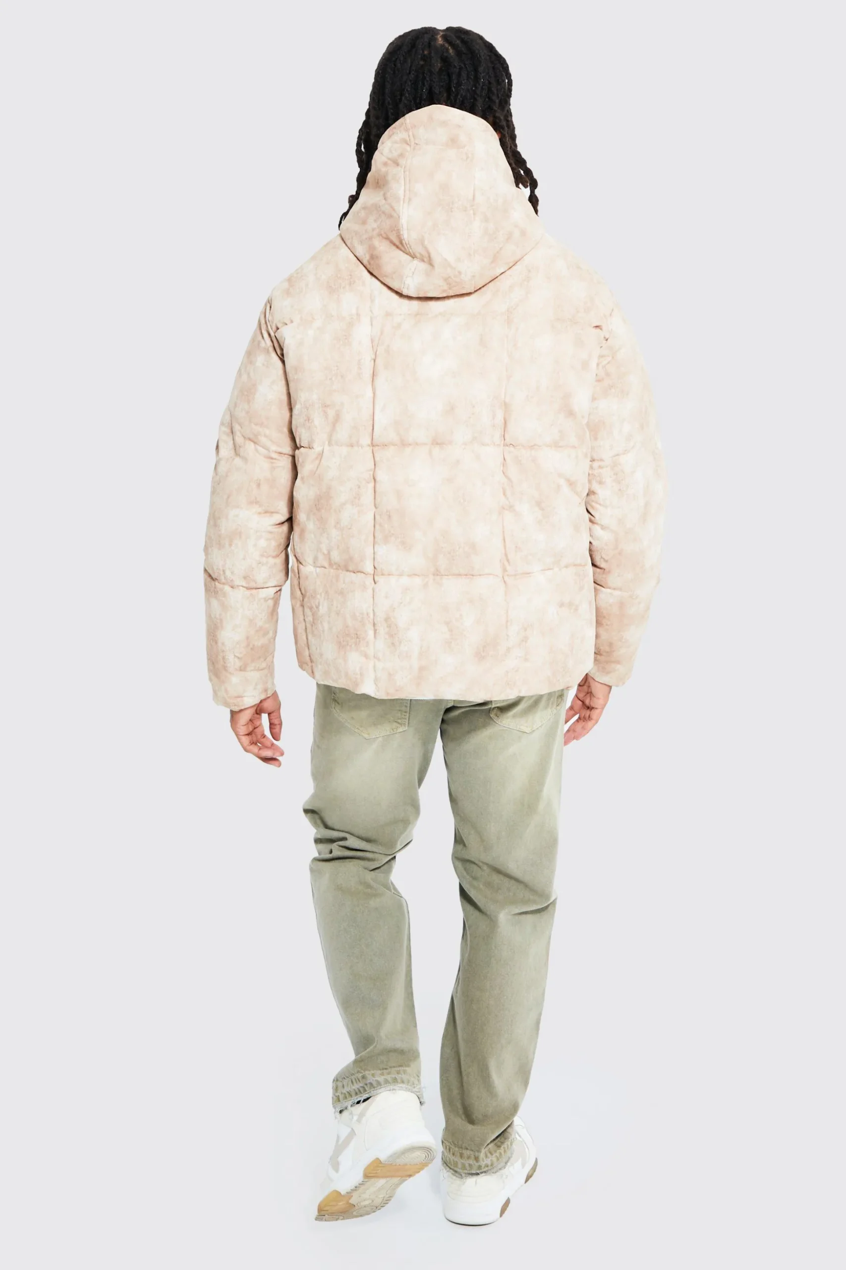 Boxy Tie Dye Square Panel Hooded Puffer | BoohooMAN UK