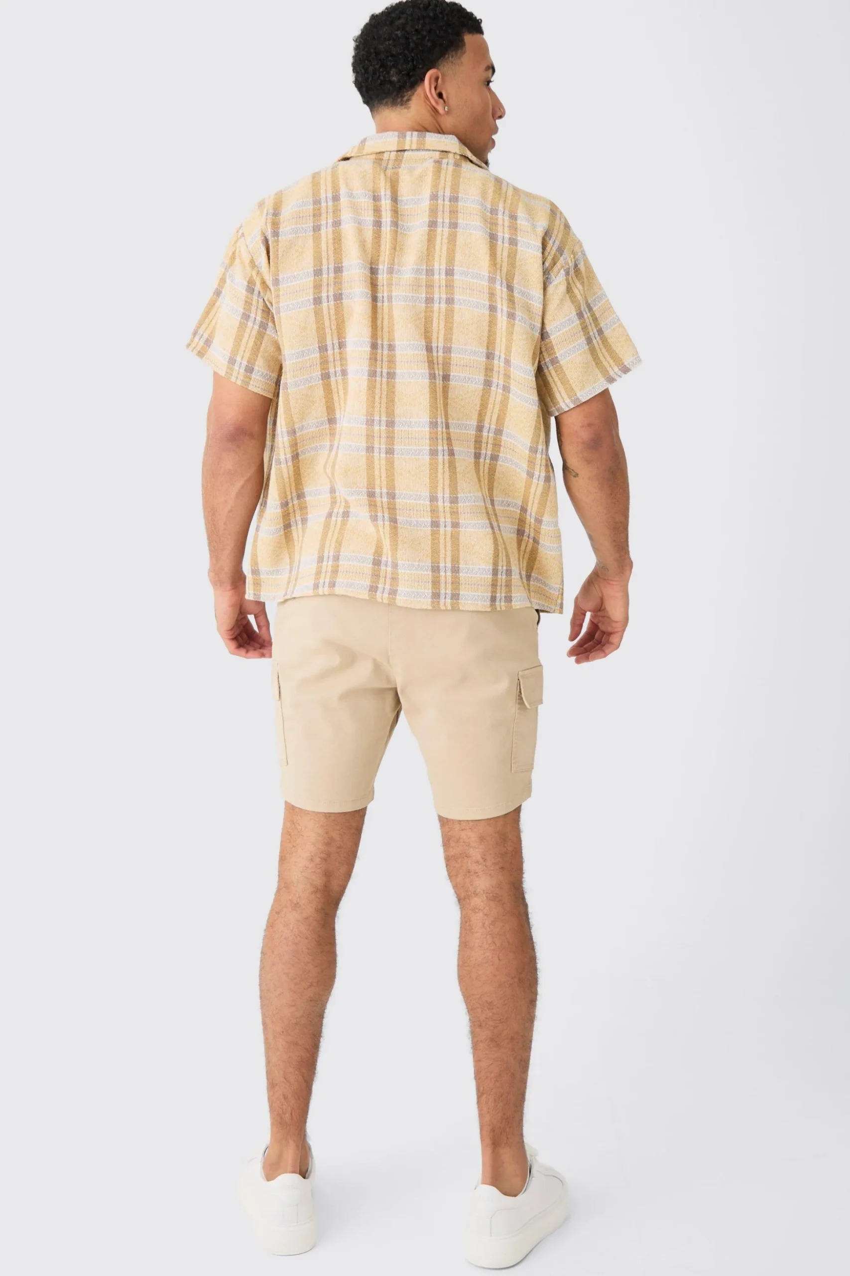 Boxy Tonal Textured Check Shirt | BoohooMAN UK