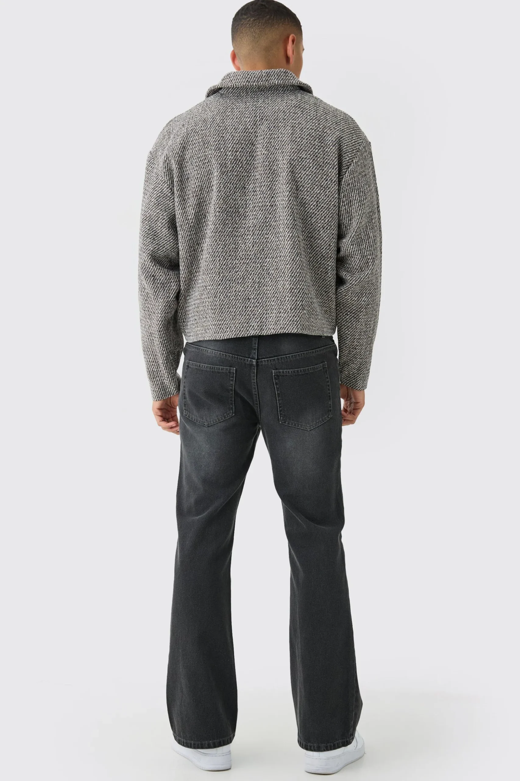 Boxy Tweed Collared Jacket | BoohooMAN UK
