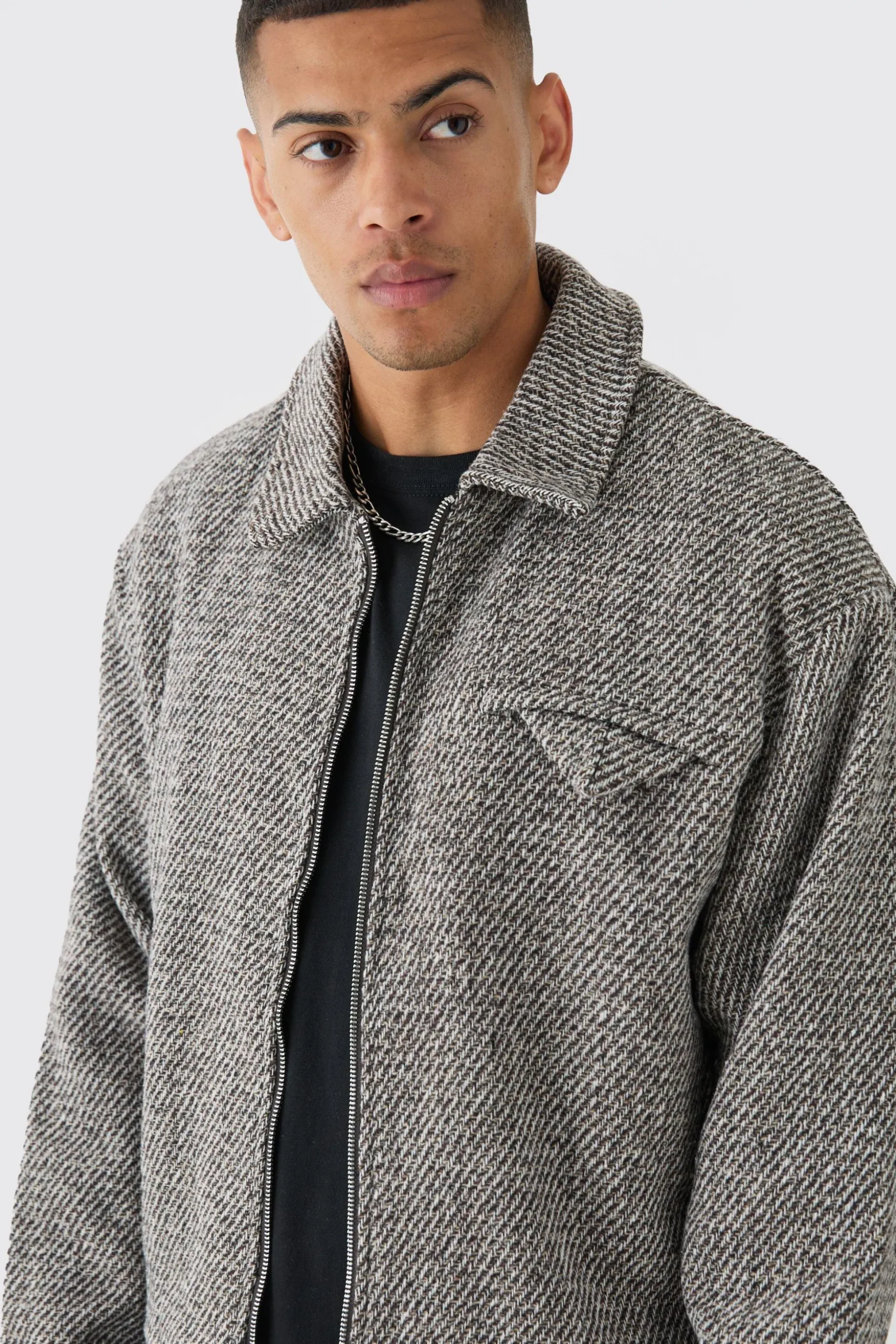 Boxy Tweed Collared Jacket | BoohooMAN UK