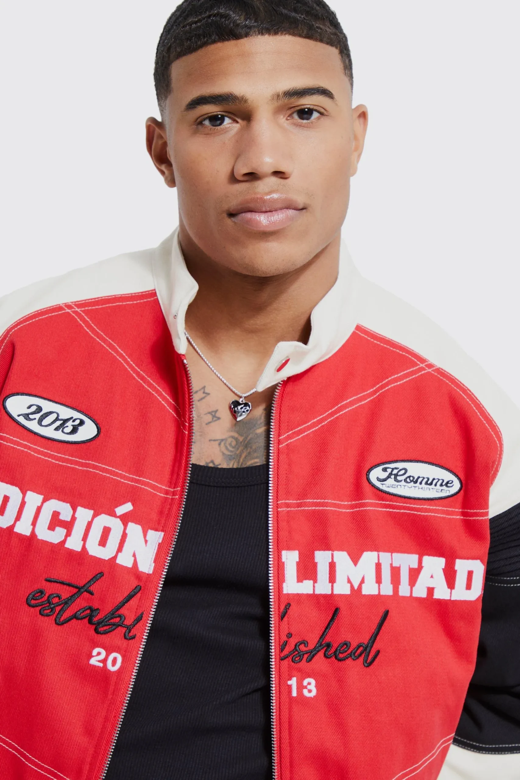 Boxy Twill Biker Panel Moto Jacket | BoohooMAN UK