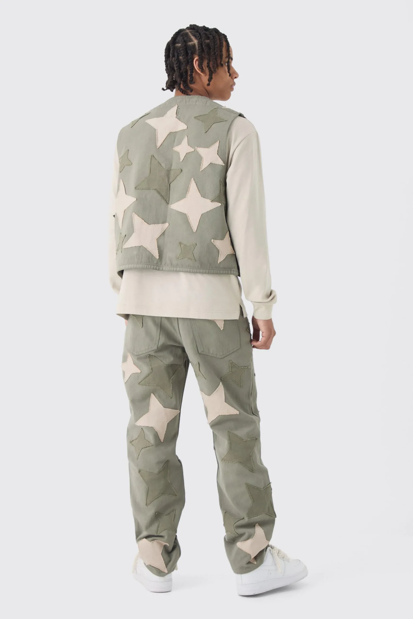 Boxy Utility Star Patchwork Applique Vest | BoohooMAN UK