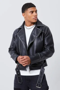 Boxy Vintage Pu Biker Jacket | BoohooMAN UK