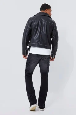 Boxy Vintage Pu Biker Jacket | BoohooMAN UK