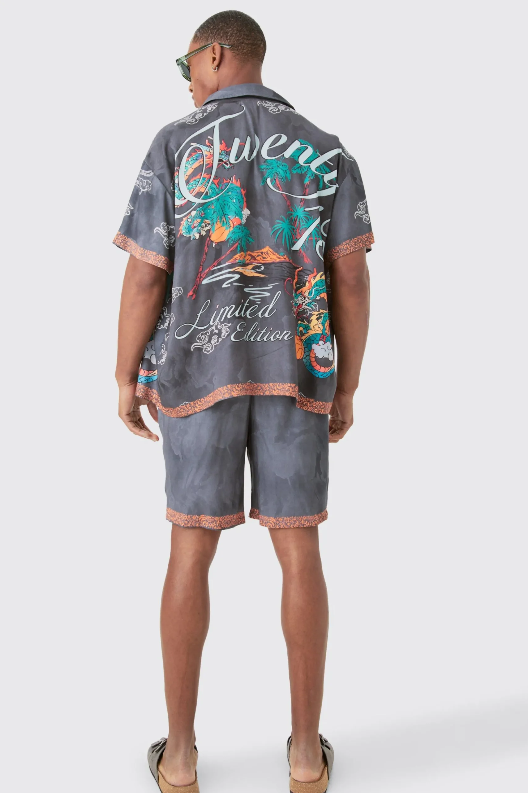 Boxy Viscose Dragon Shirt & Short Set | BoohooMAN UK
