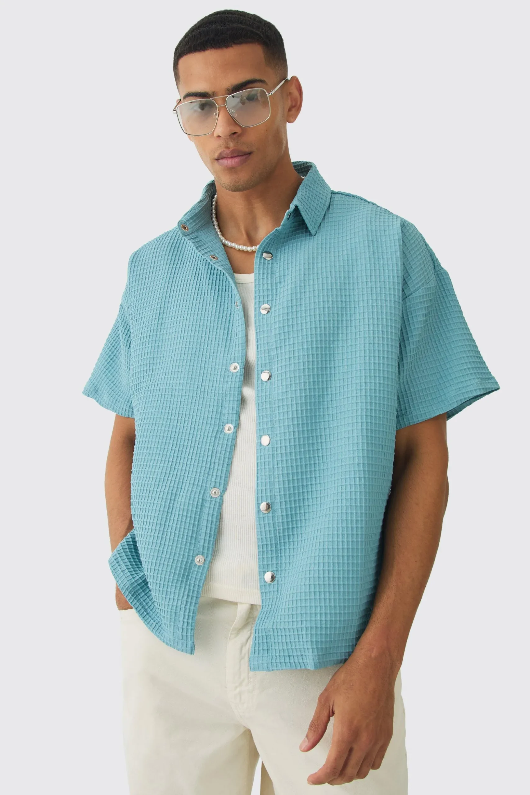 Boxy Waffle Shirt | BoohooMAN UK