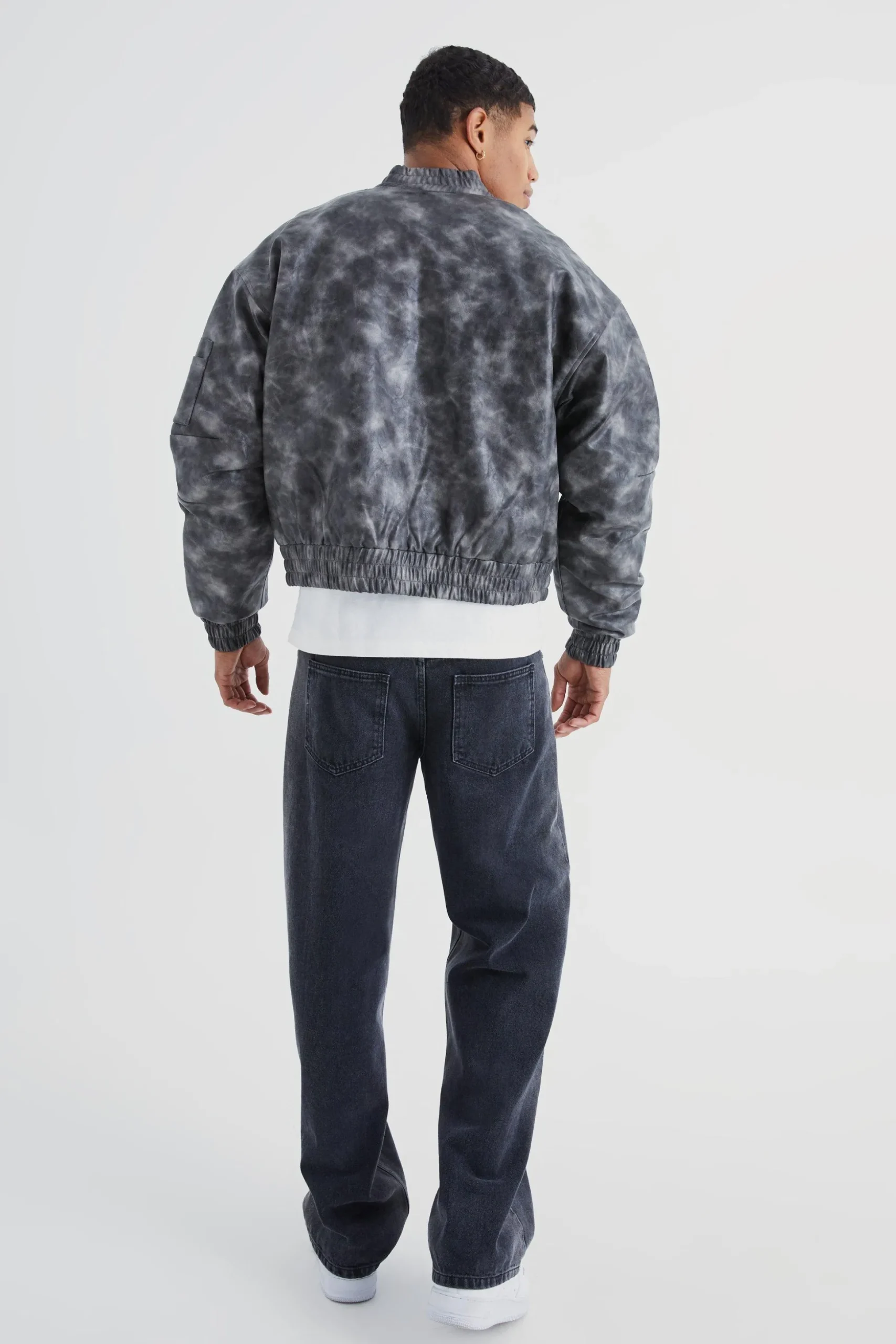 Boxy Washed Pu Seam Detail Padded Bomber | BoohooMAN UK