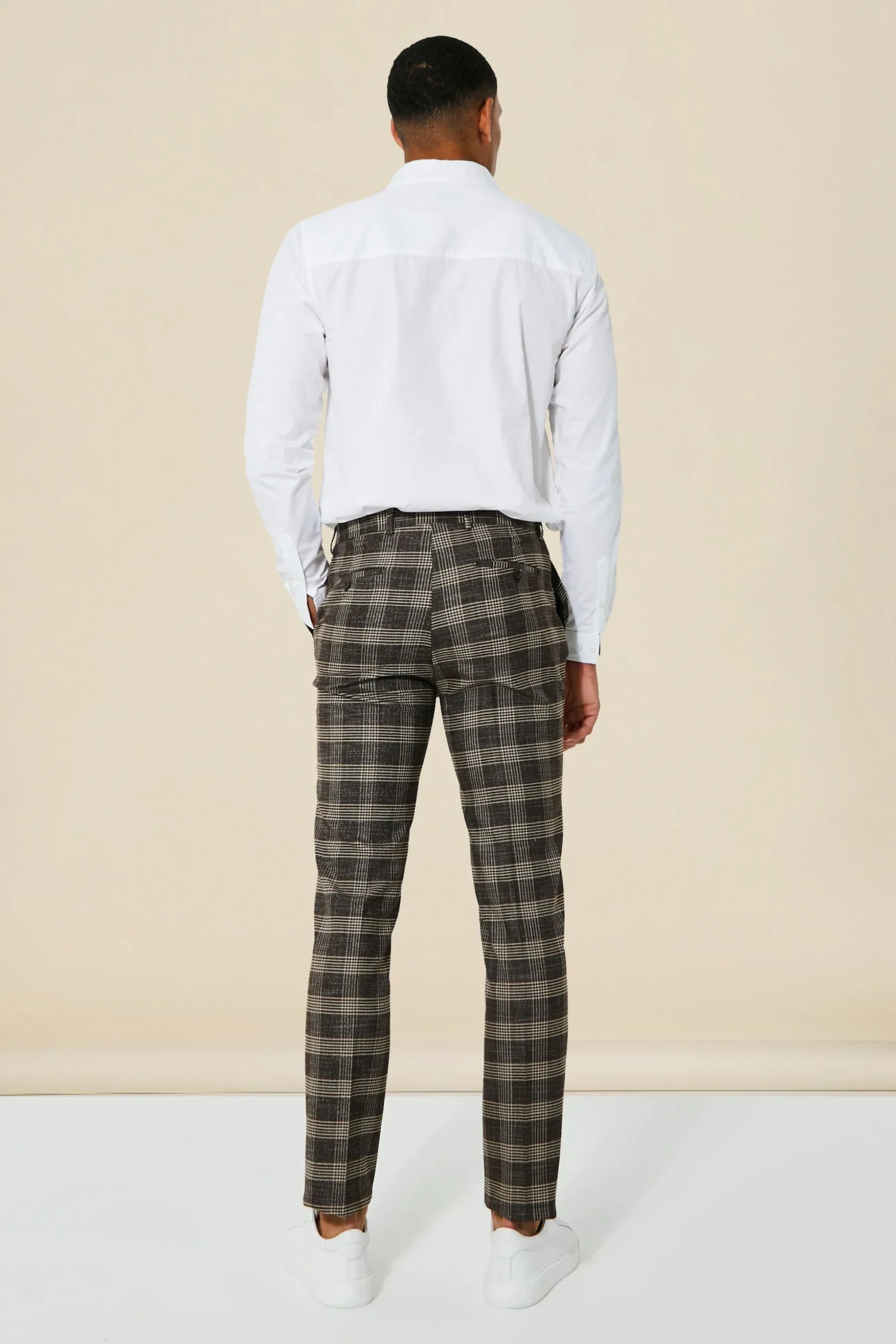 Brown Tall Slim Check Double Breasted Suit | BoohooMAN UK